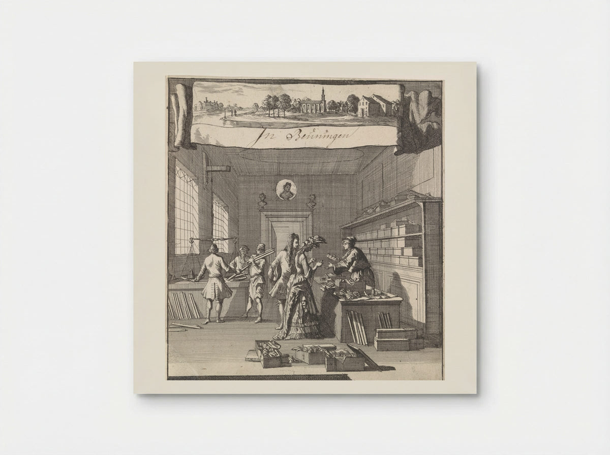 Adreskaart voor de goud- en zilverdraadwinkel van Christiaan Beuning te Beuningen - Caspar Luyken - Poster