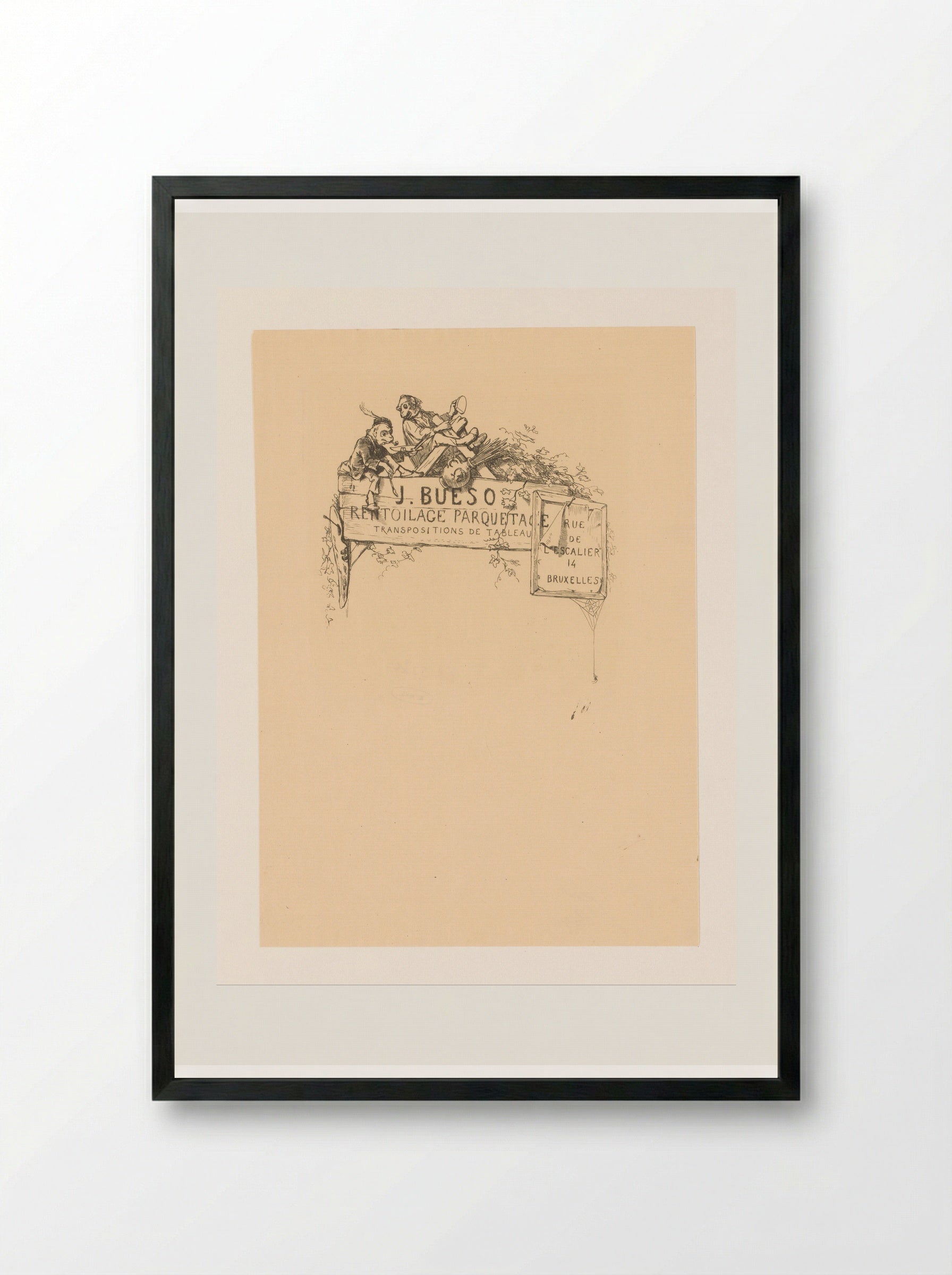Adreskaart voor restaurateur van schilderijen J. Bueso - Léopold Flameng - Framed Print Black