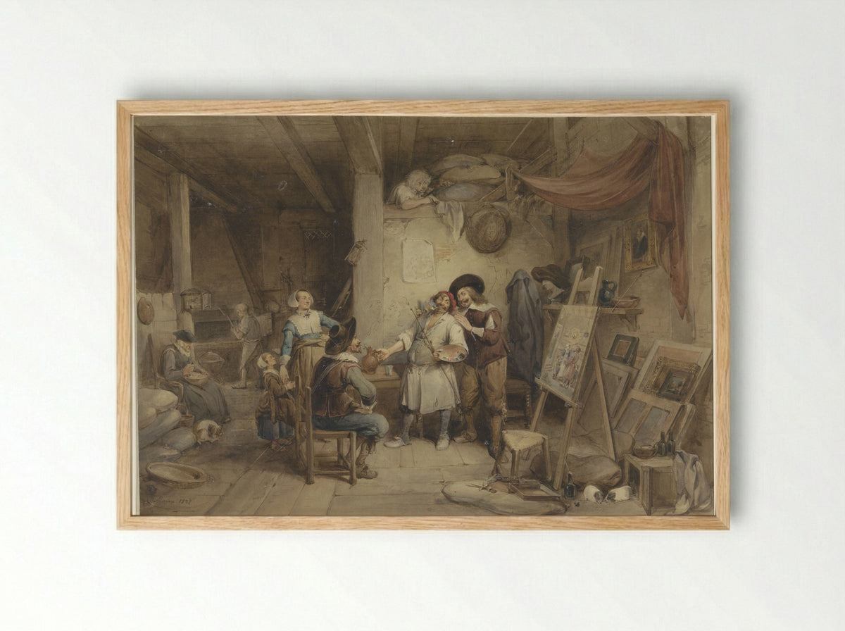 Adriaen Brouwer bij zijn leerling J. van Craesbeek - Jean Baptiste Madou - Framed Print Wood