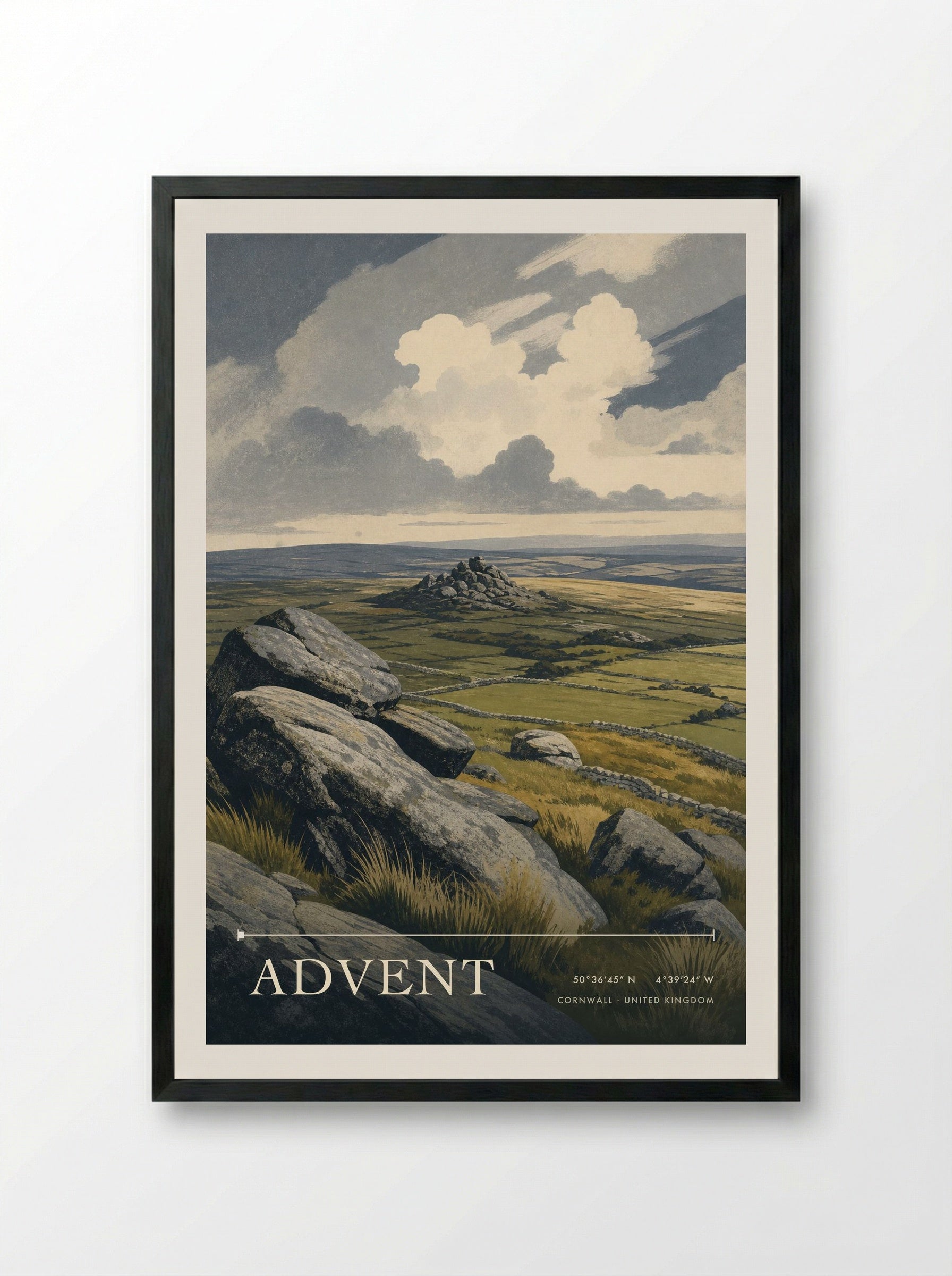 Advent Cornwall United Kingdom Travel Poster - Framed Print Black