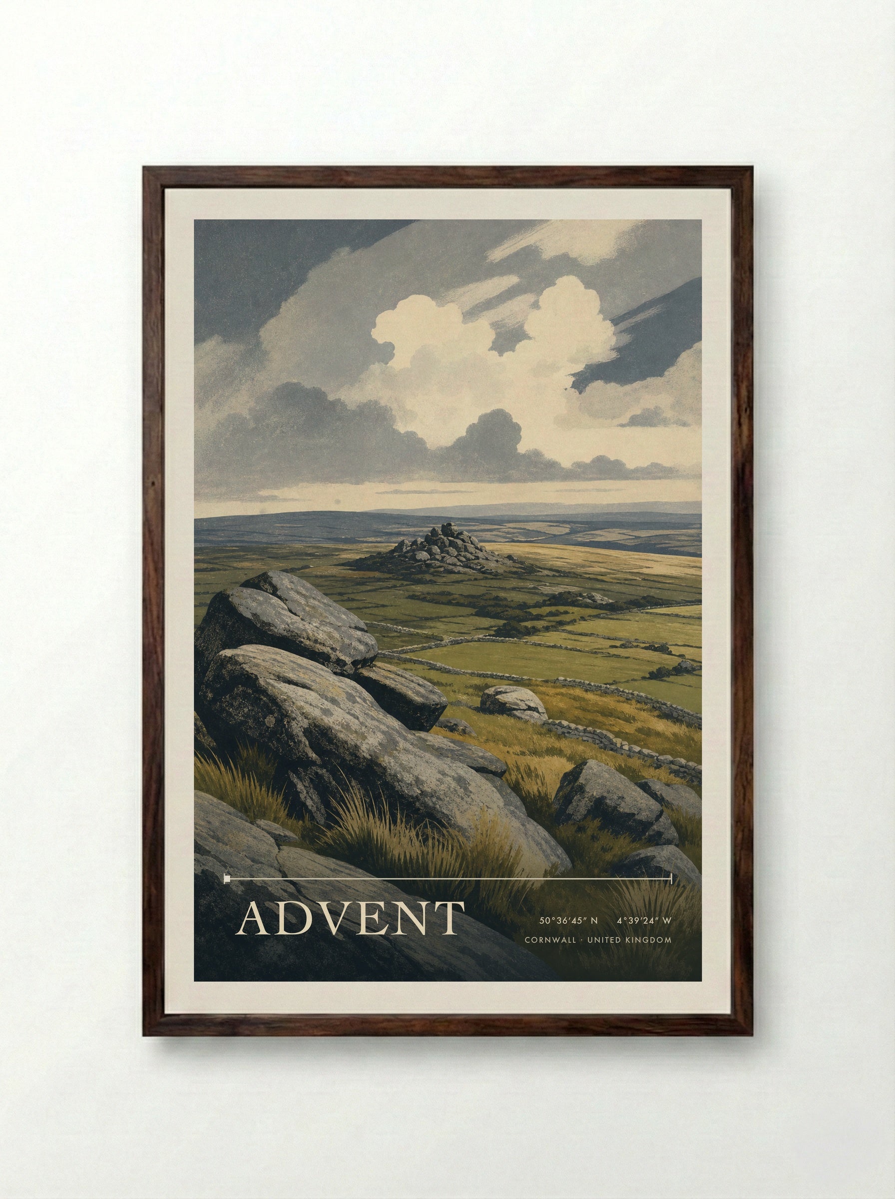 Advent Cornwall United Kingdom Travel Poster - Framed Print Dark Wood
