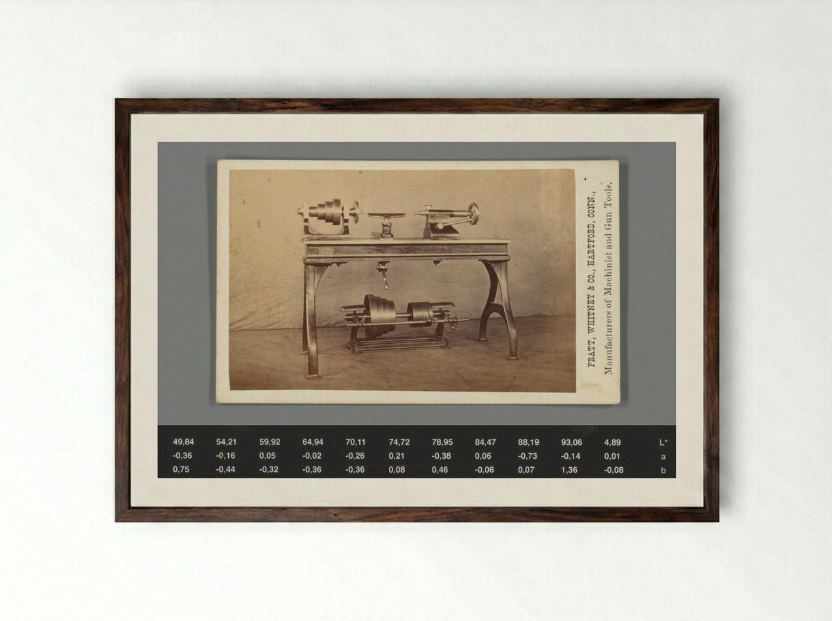 Advertisement for a Pratt, Whitney & Company Lathe - Prescott & White - Framed Print Dark Wood