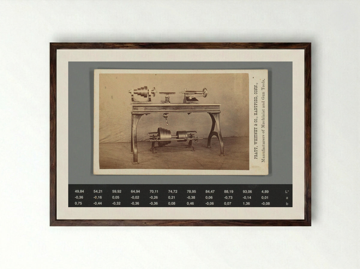 Advertisement for a Pratt, Whitney & Company Lathe - Prescott & White - Framed Print Dark Wood