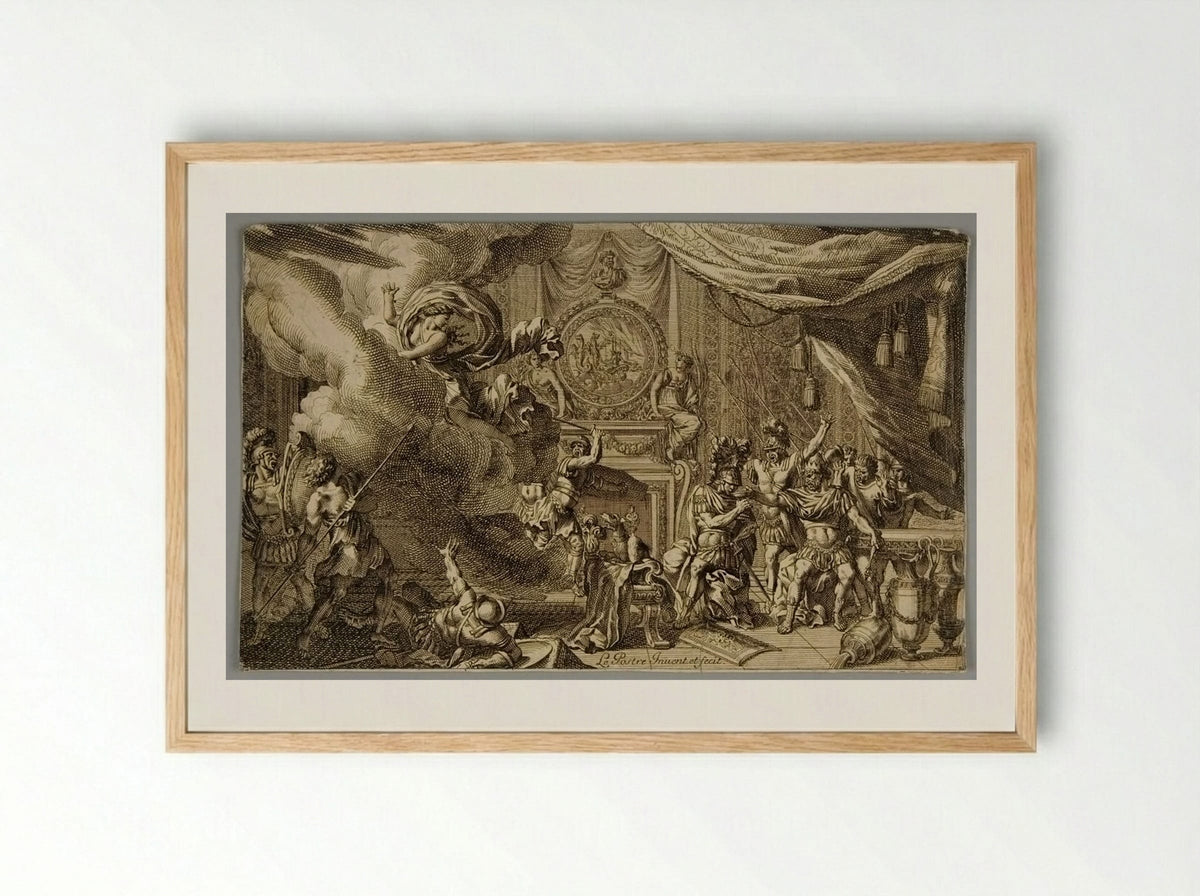 Aegeus Discovering His Son After Poisoning Him Through the Influence of Medea - Jean Le Pautre - Framed Print Wood
