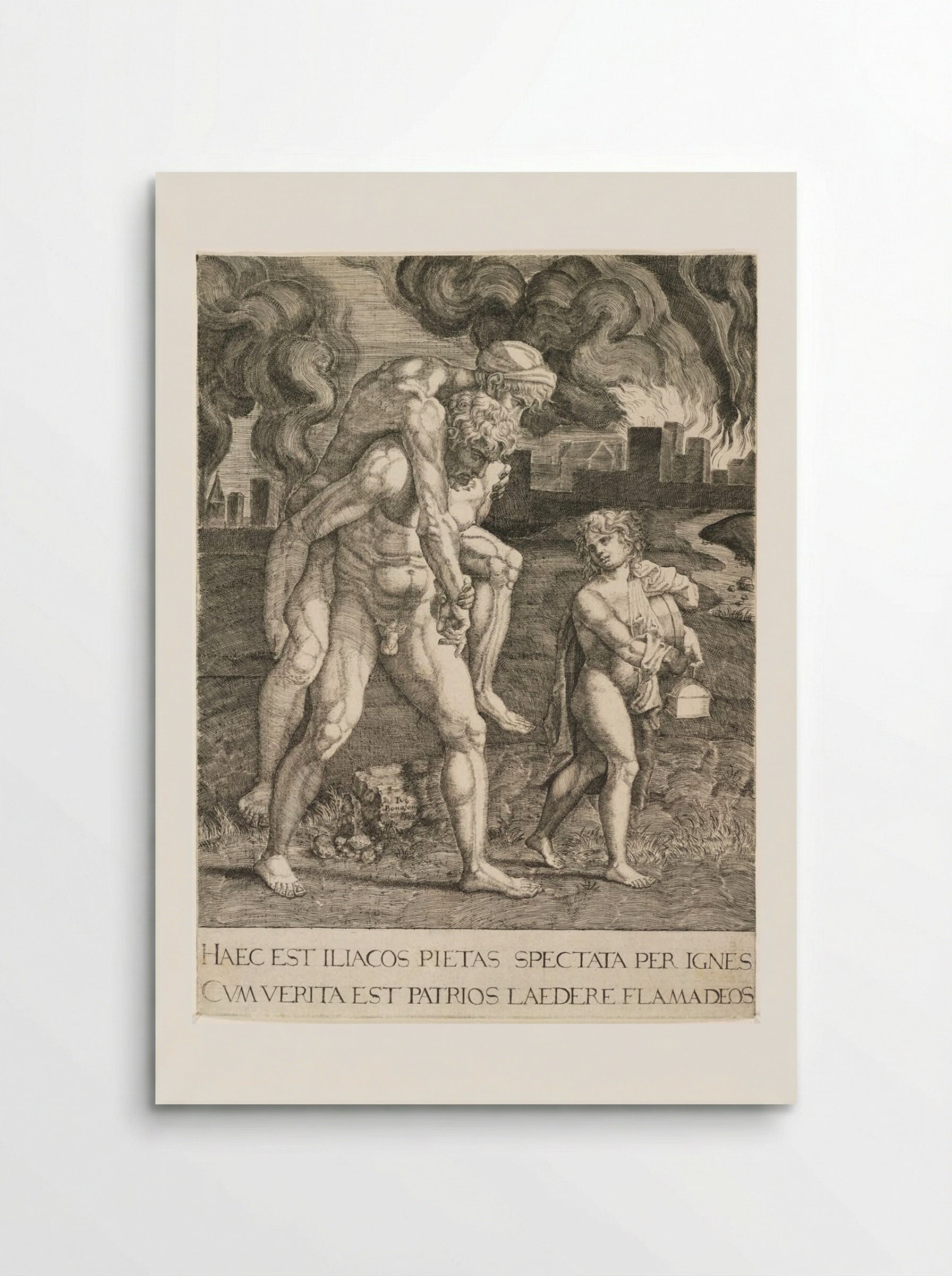 Aeneas Carries Anchises from the Burning City of Troy - Giulio Bonasone - Poster