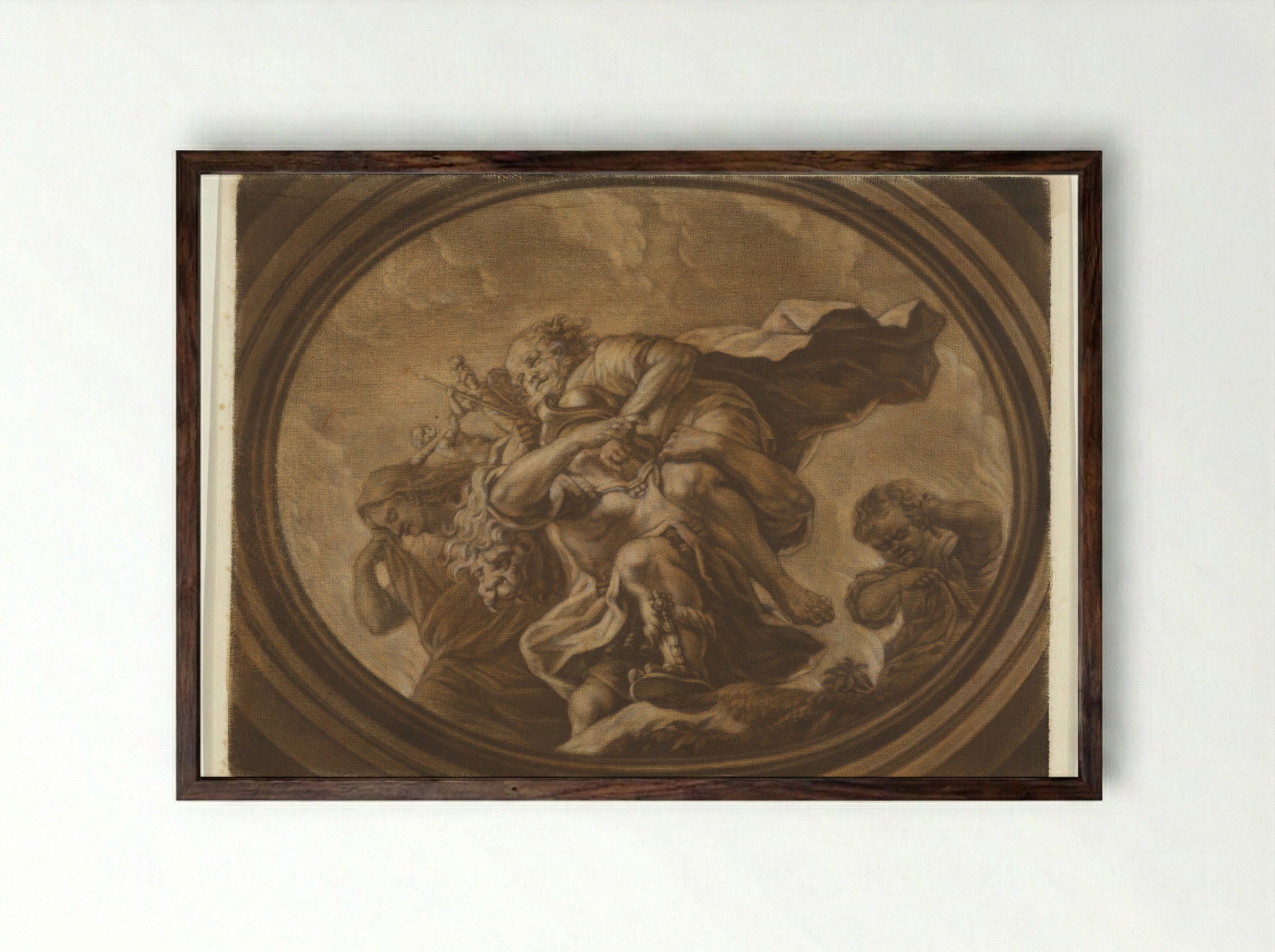 Aeneas Fleeing Troy - Arnoud van Halen - Framed Print Dark Wood