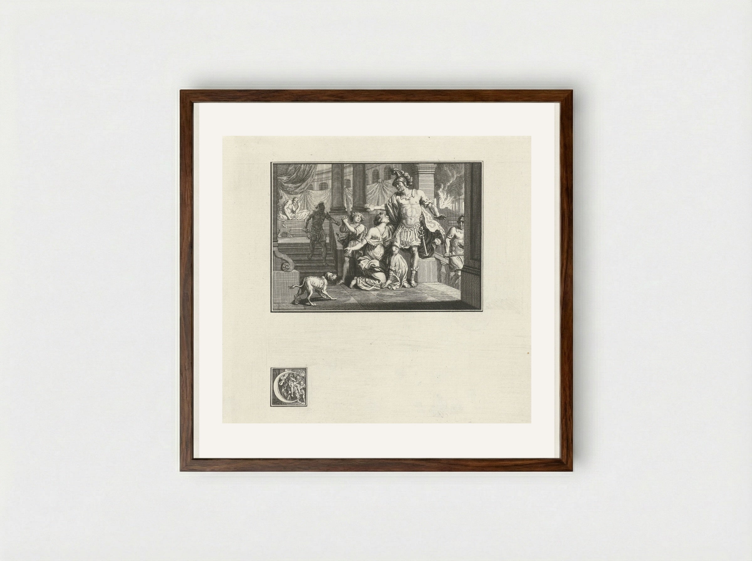Aeneas Fleeing the Burning of Troy - Jacob Folkema - Framed Print Dark Wood