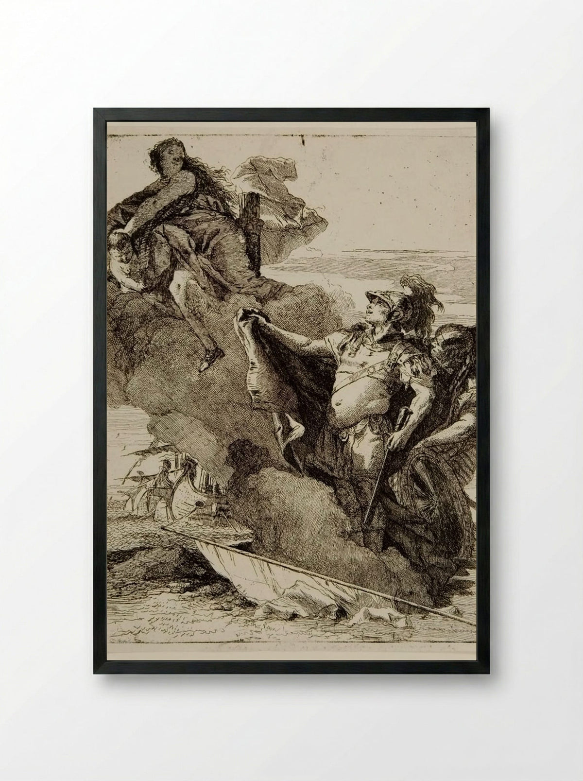Aeneas Recognizing Venus at the Moment of her Disappearance in a Cloud - Giovanni Domenico Tiepolo - Framed Print Black