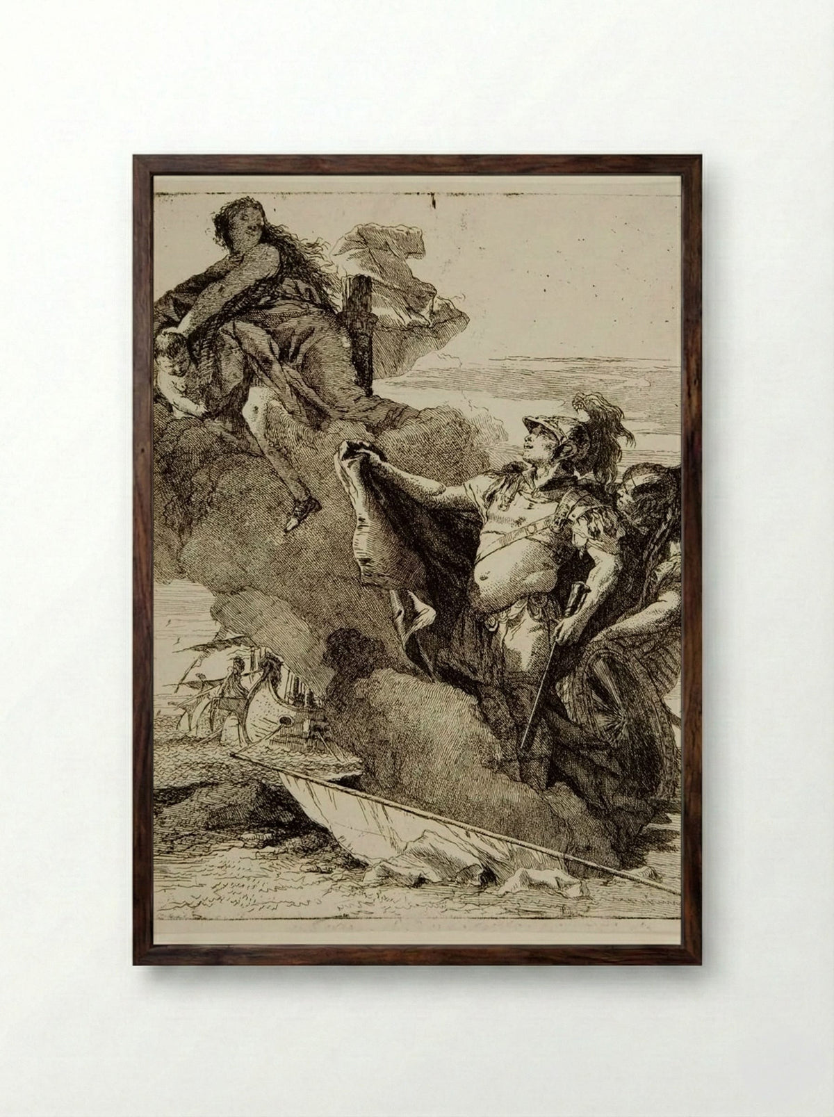 Aeneas Recognizing Venus at the Moment of her Disappearance in a Cloud - Giovanni Domenico Tiepolo - Framed Print Dark Wood