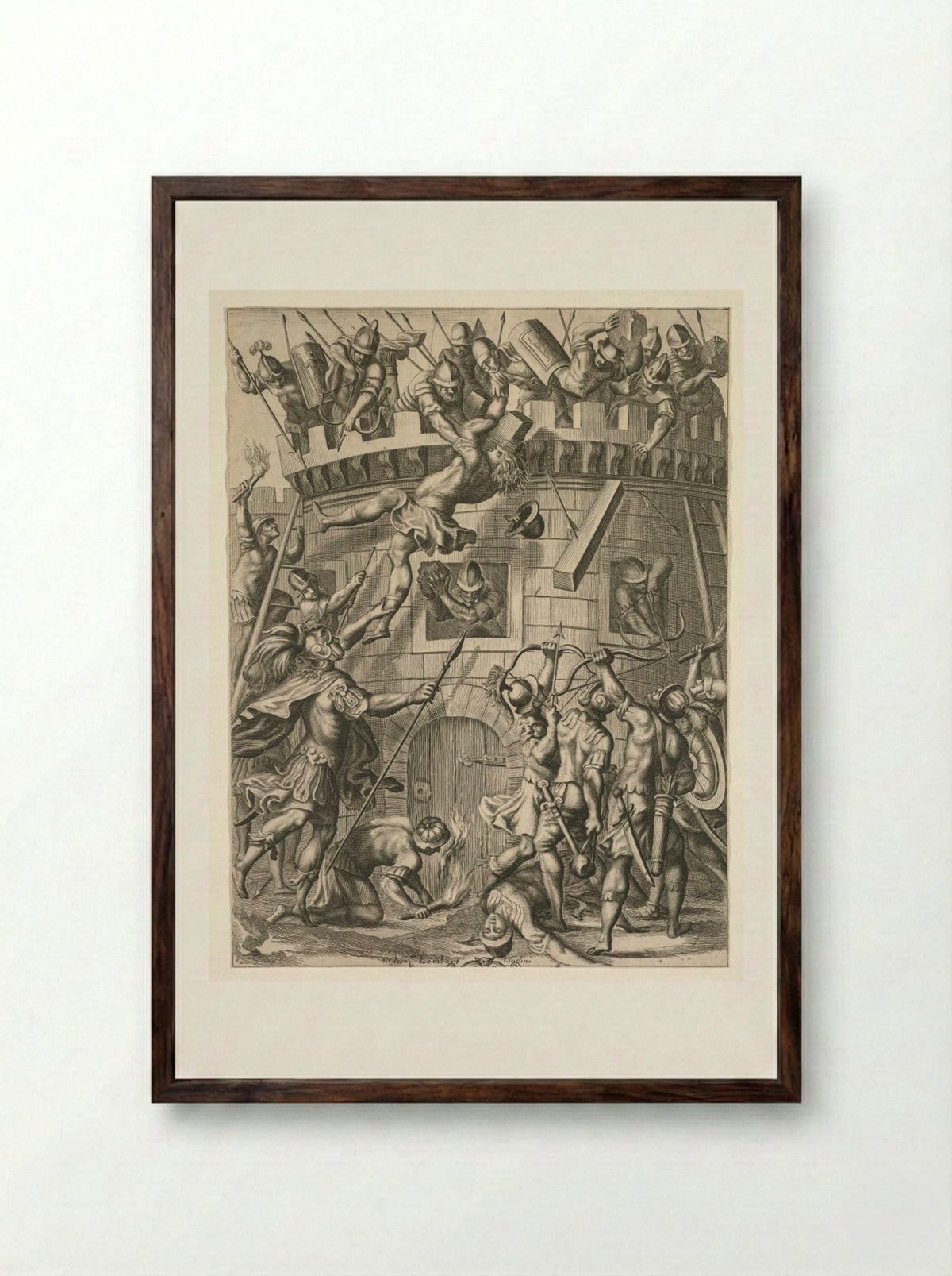 Aeneid (The Siege of a Fortress) - Pierre Lombart - Framed Print Dark Wood