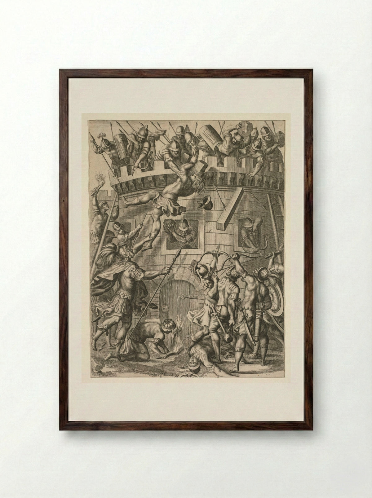 Aeneid (The Siege of a Fortress) - Pierre Lombart - Framed Print Dark Wood