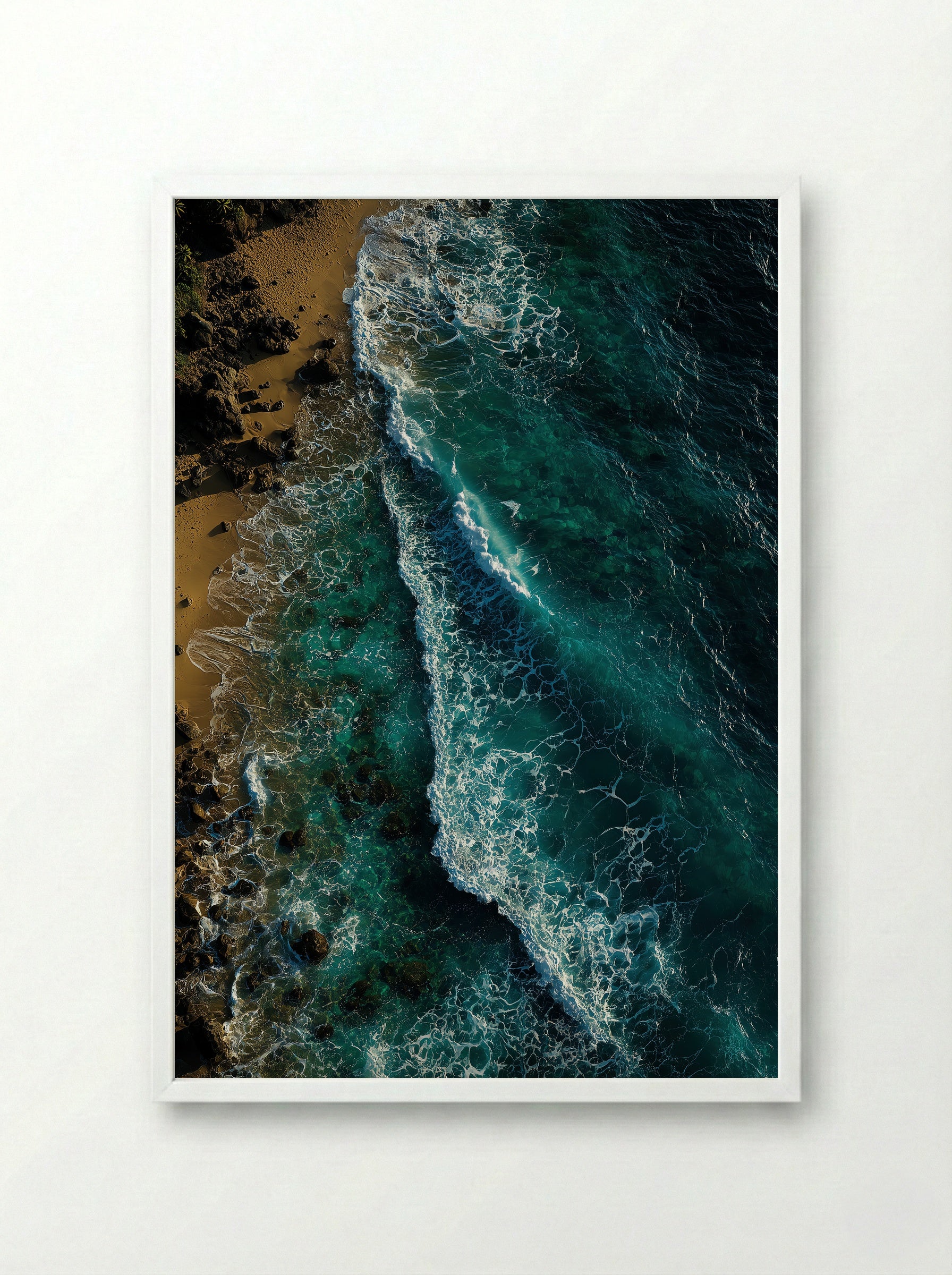 Aerial Shoreline Serenity - Framed Print White