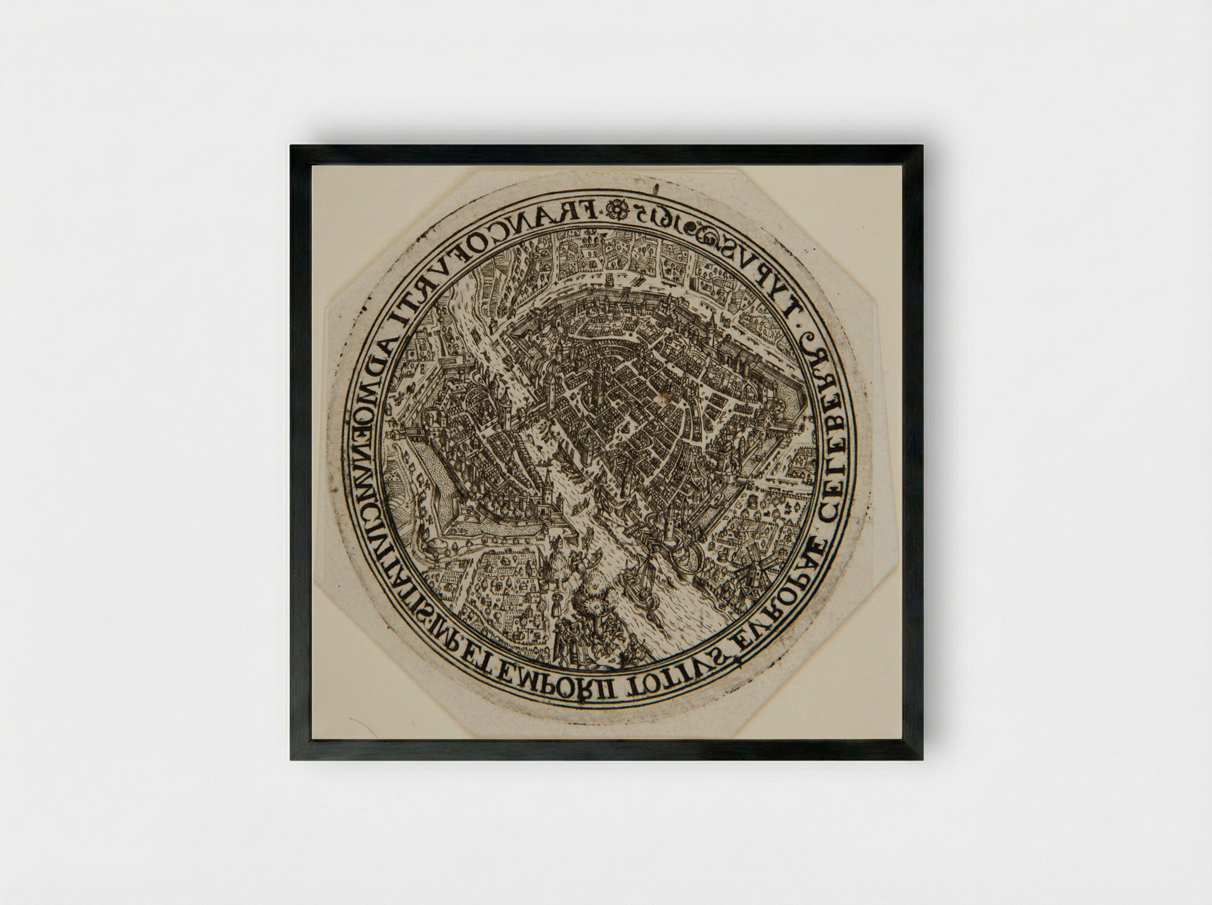 Aerial View of Frankfort - Johann Theodor de Bry - Framed Print Black