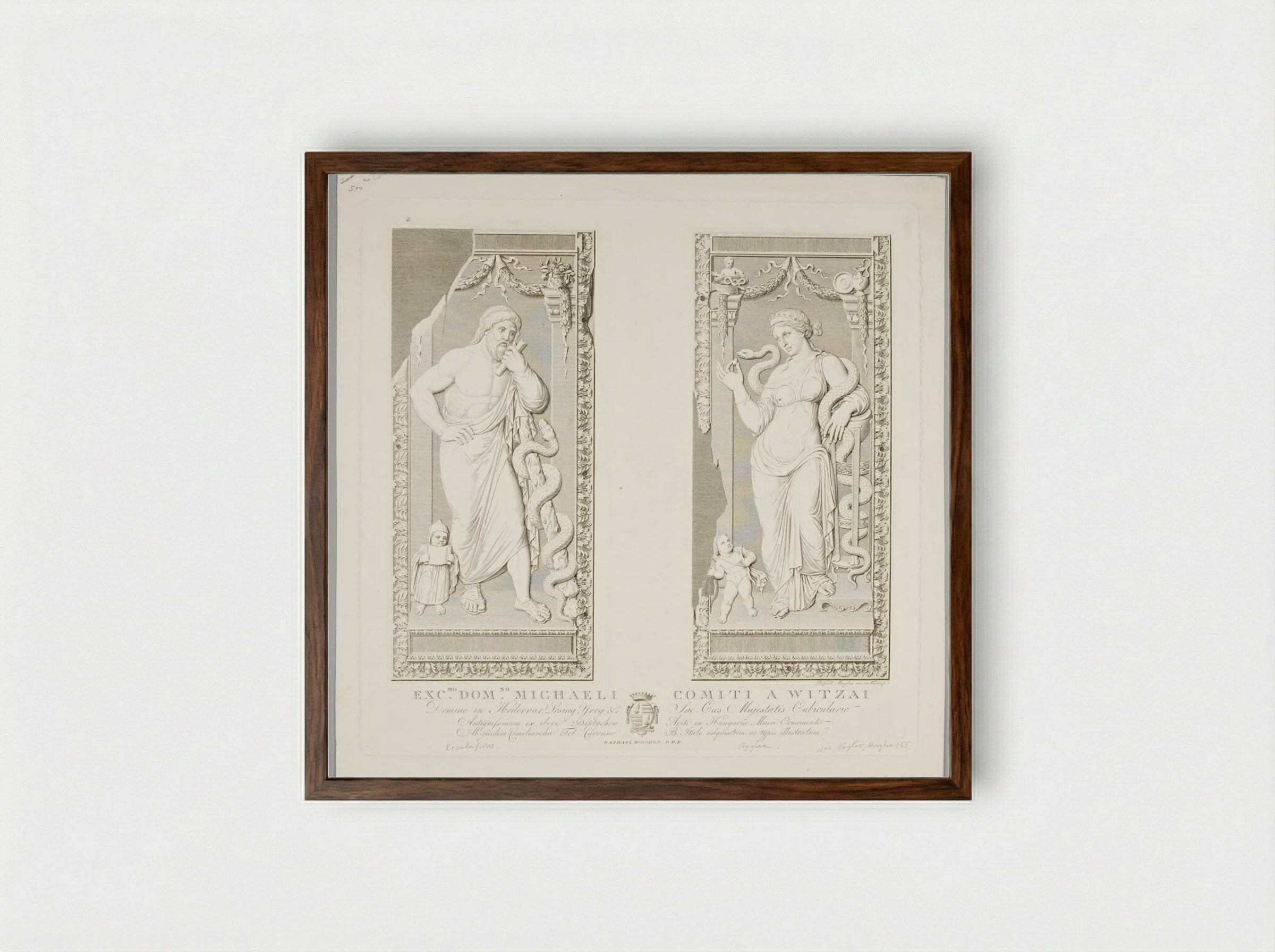 Aesculapius and Hygieia - Raphael Morghen - Framed Print Dark Wood