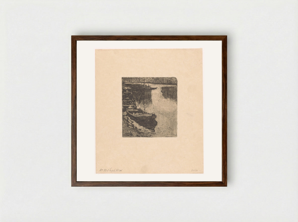 Afgemeerde roeiboten - Pieter Dupont - Framed Print Dark Wood