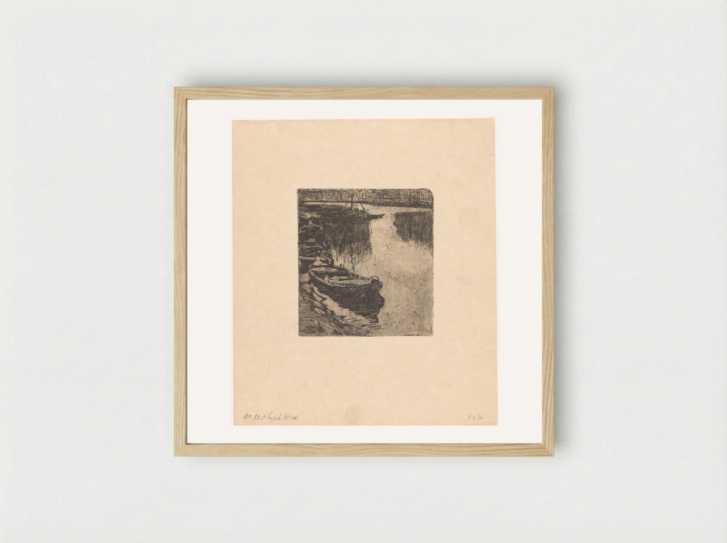 Afgemeerde roeiboten - Pieter Dupont - Framed Print Wood