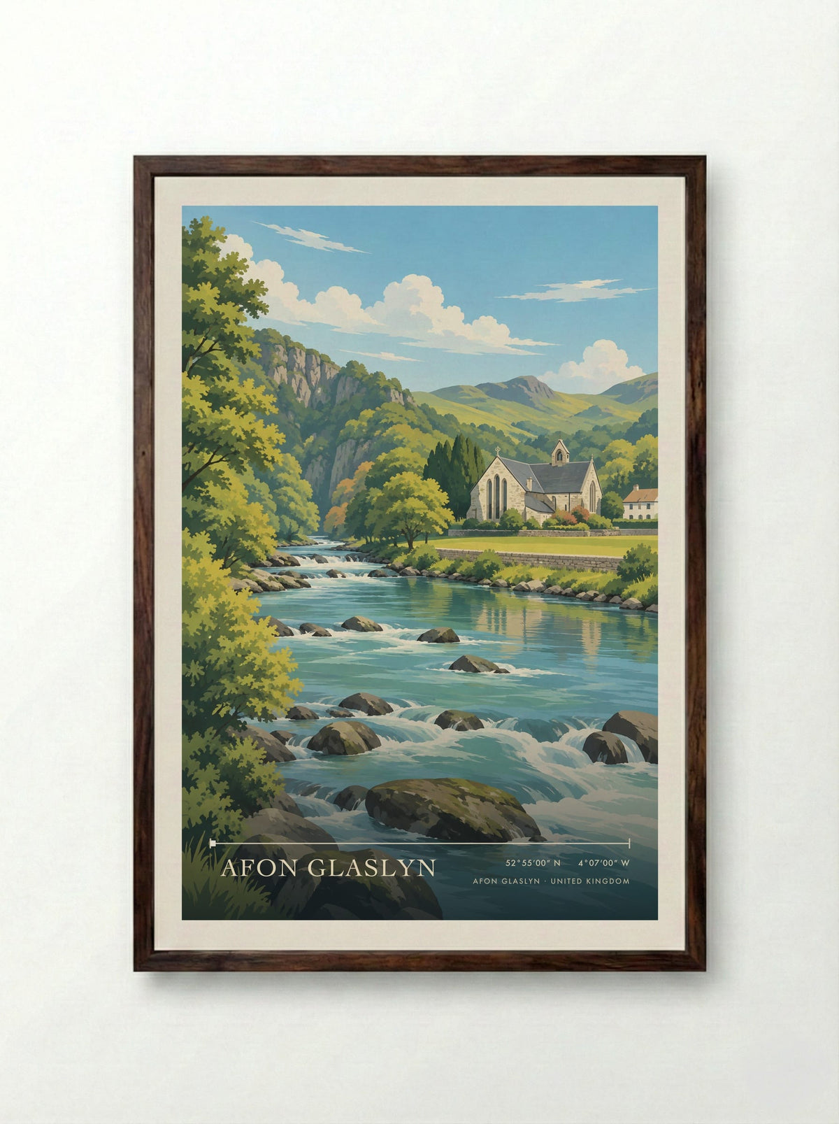 Afon Glaslyn | Travel Poster - Framed Print Dark Wood