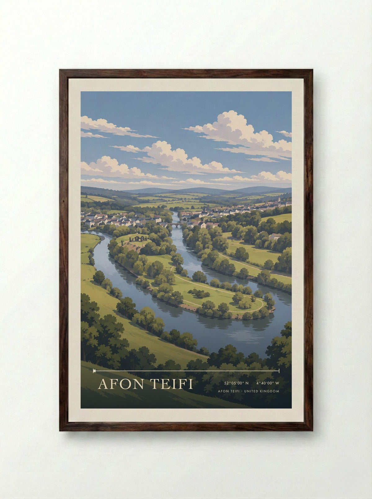 Afon Teifi | Travel Poster - Framed Print Dark Wood