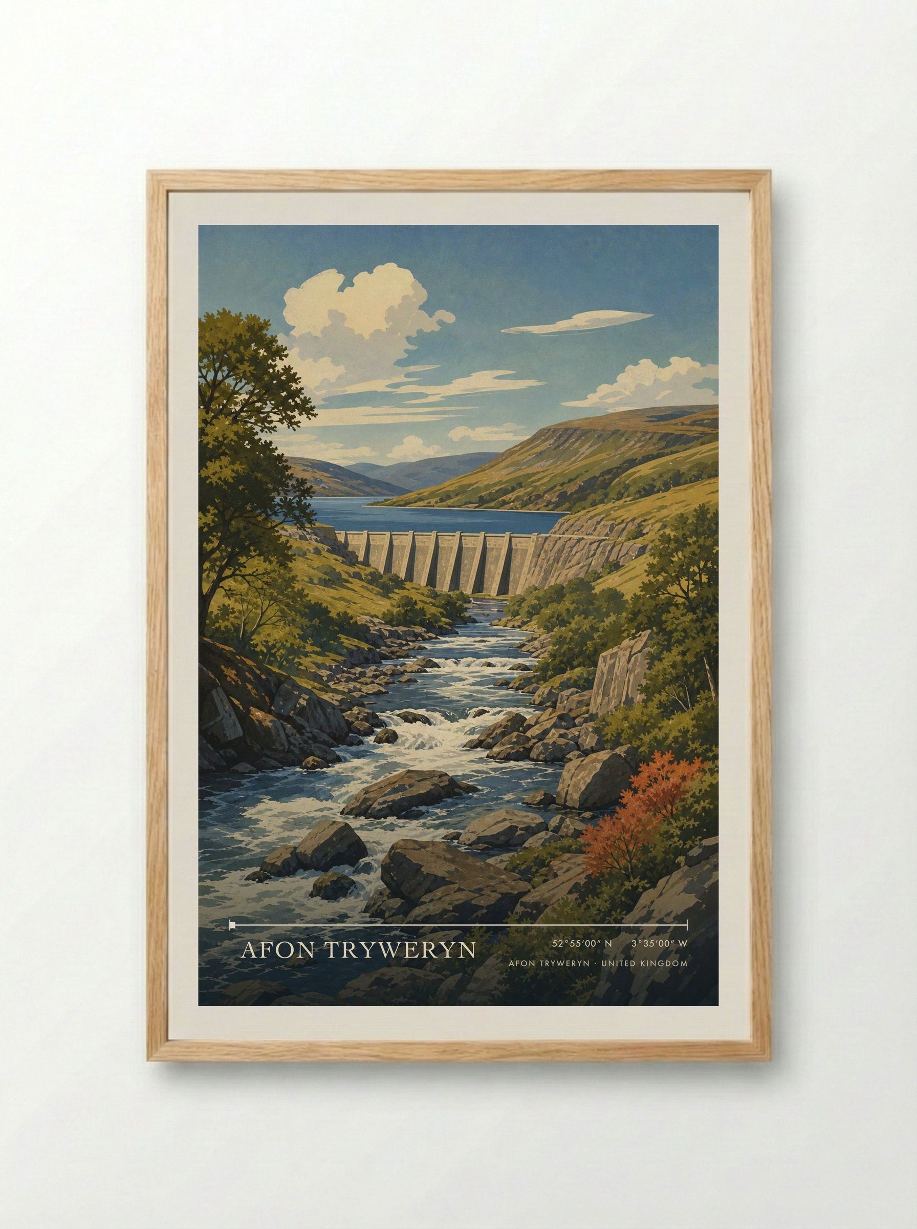 Afon Tryweryn United Kingdom Travel Poster - Framed Print Wood