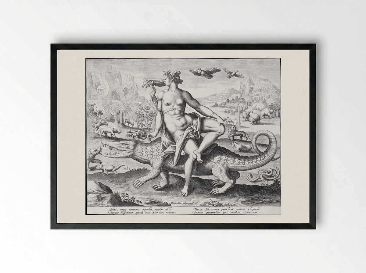 Africa (from the Four Continents series) - Adriaen Collaert - Framed Print Black