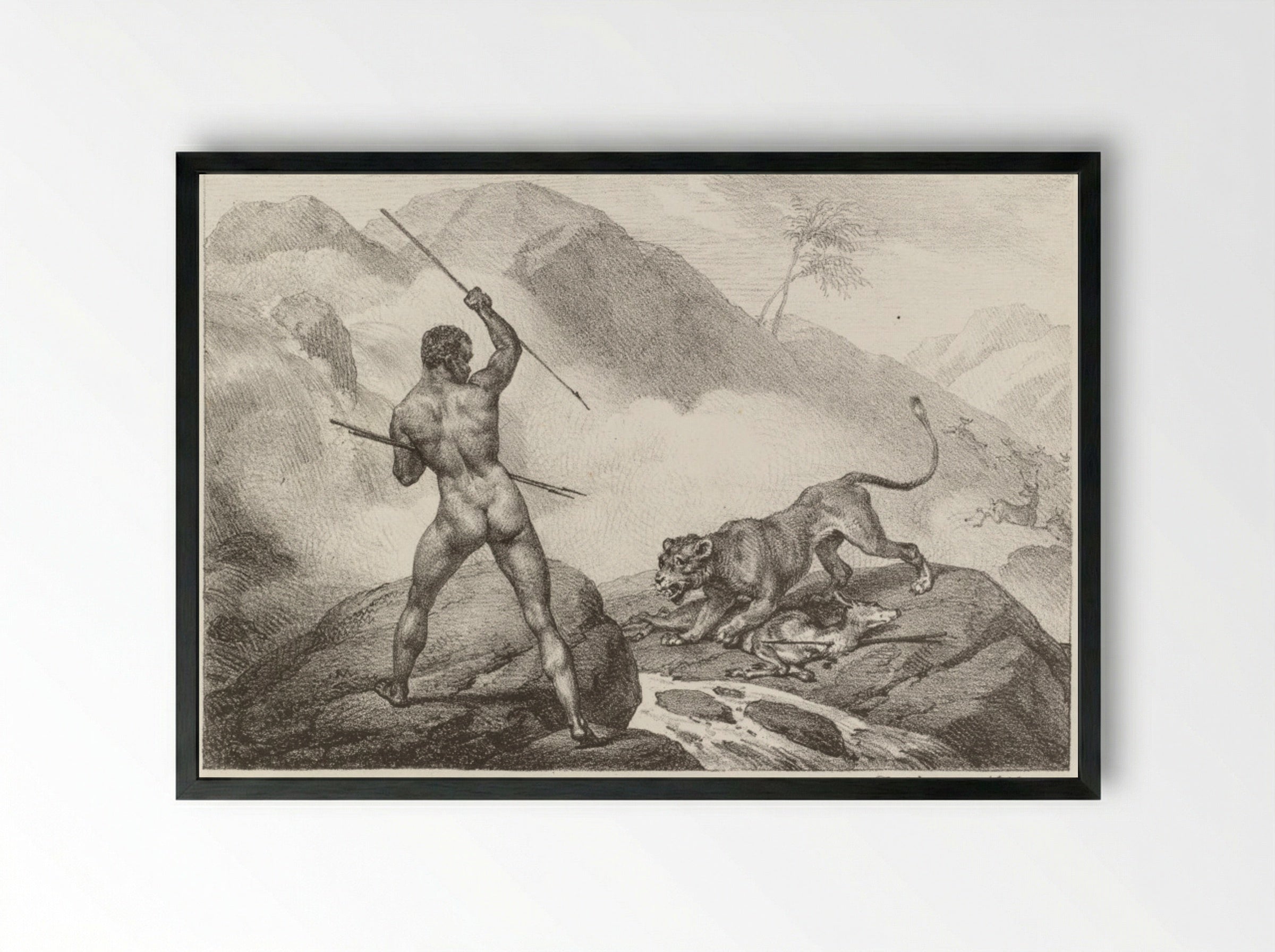 African Hunter (Chasseur Africain) - Horace Vernet - Framed Print Black