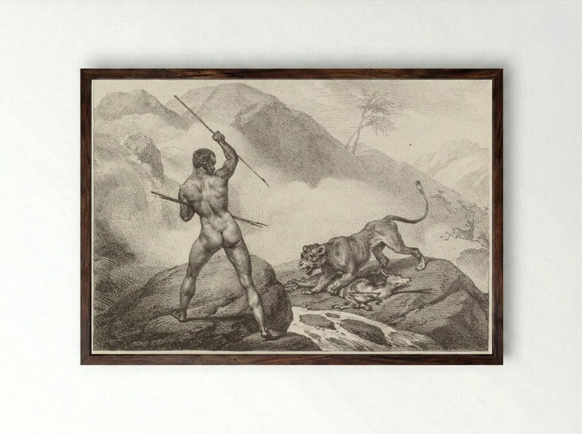 African Hunter (Chasseur Africain) - Horace Vernet - Framed Print Dark Wood