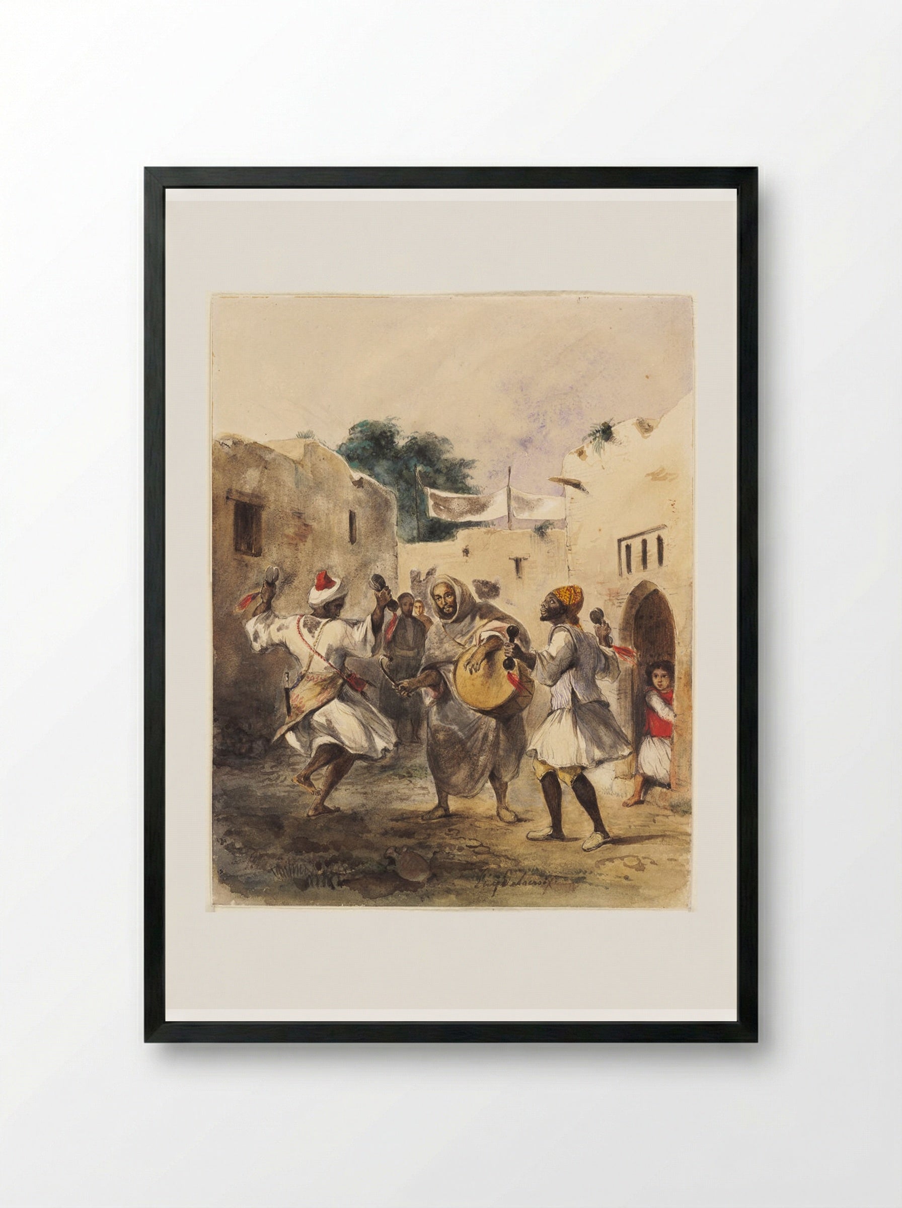Africans Dancing in the Street - Ferdinand-Victor-Eugène Delacroix - Framed Print Black