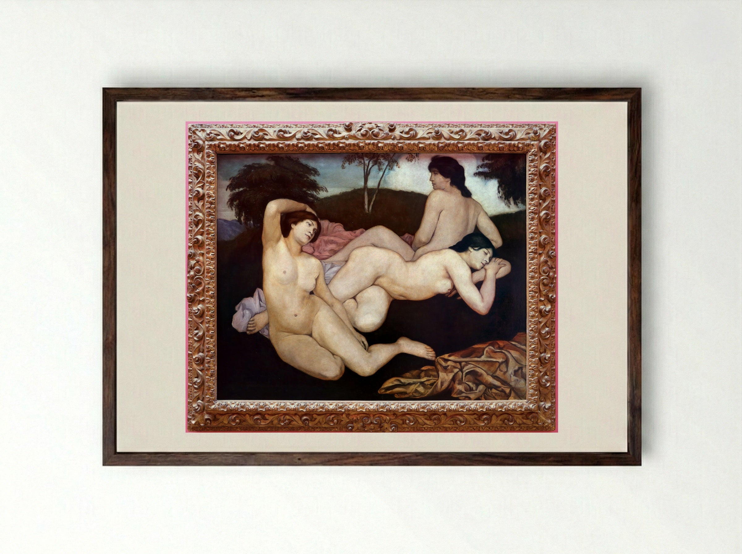 After the Bath, The Nymphs - Emile Bernard - Framed Print Dark Wood