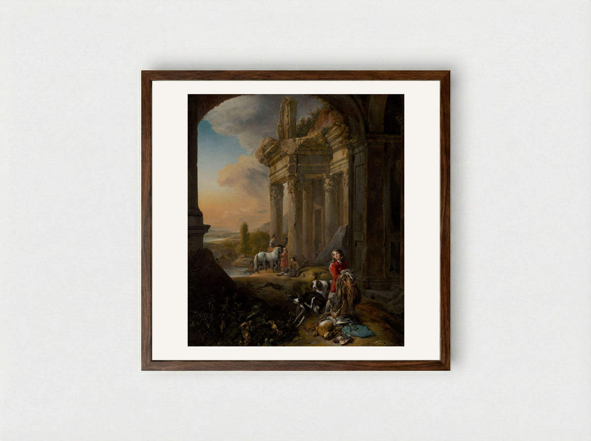 After the Hunt - Jan Baptist Weenix - Framed Print Dark Wood