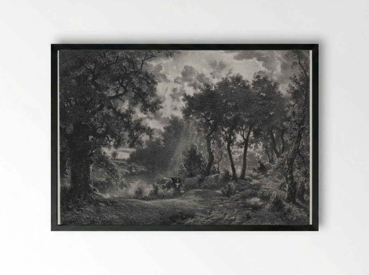 After the Shower - François-Louis Français - Framed Print Black