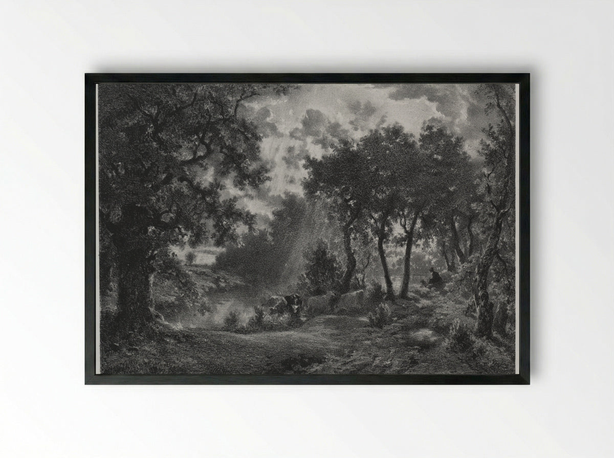 After the Shower - François-Louis Français - Framed Print Black