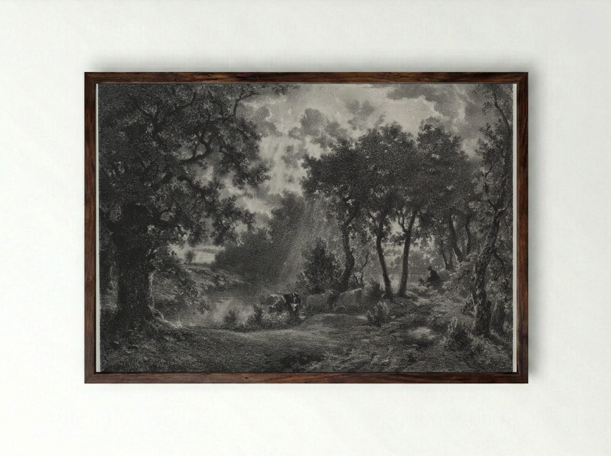 After the Shower - François-Louis Français - Framed Print Dark Wood