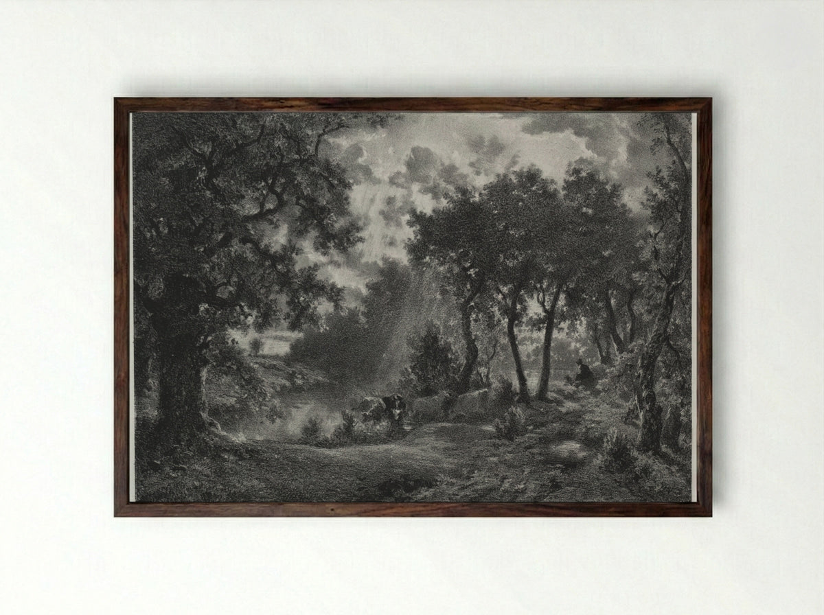 After the Shower - François-Louis Français - Framed Print Dark Wood
