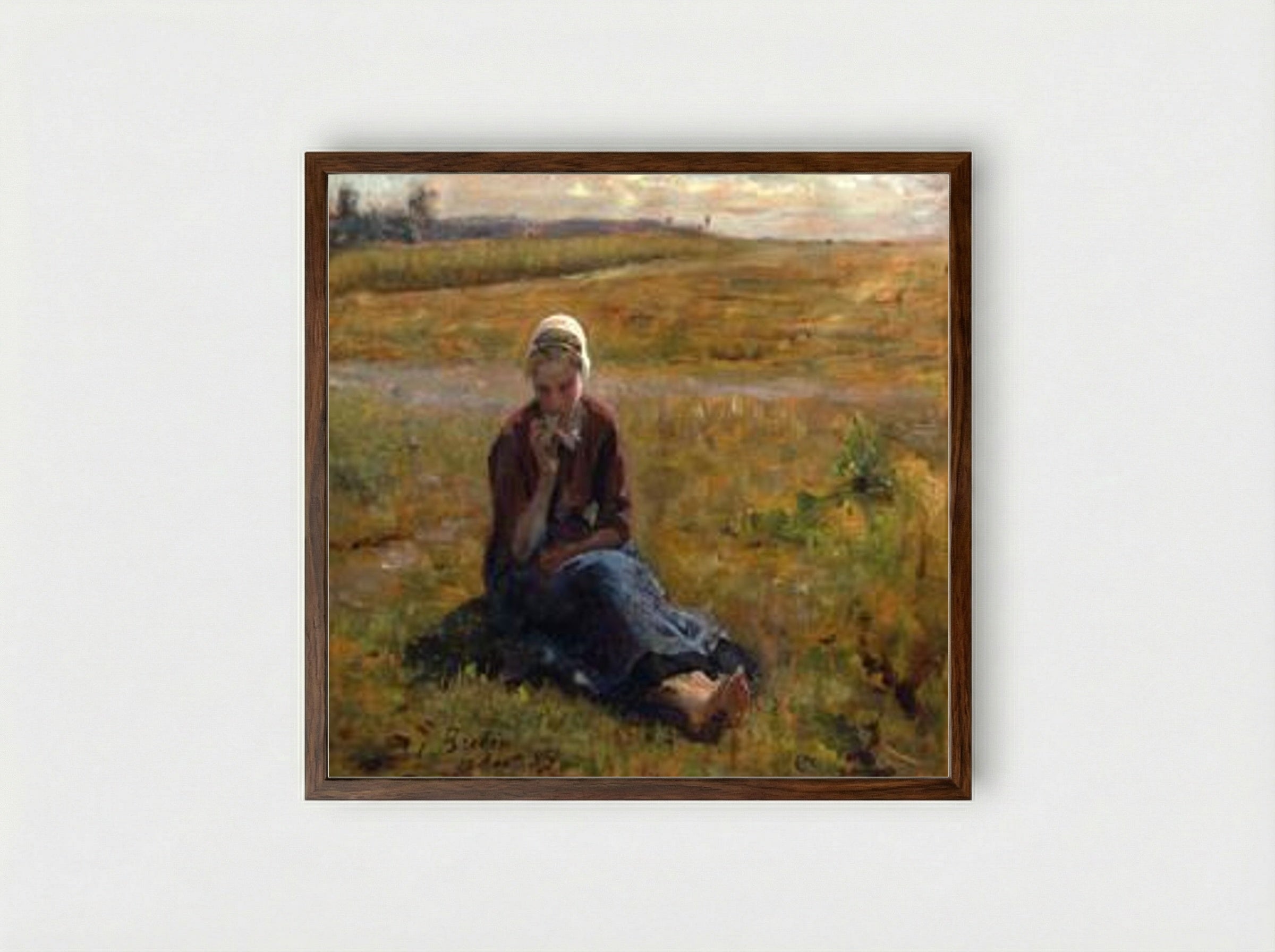 Afternoon Repast - Jules Breton - Framed Print Dark Wood