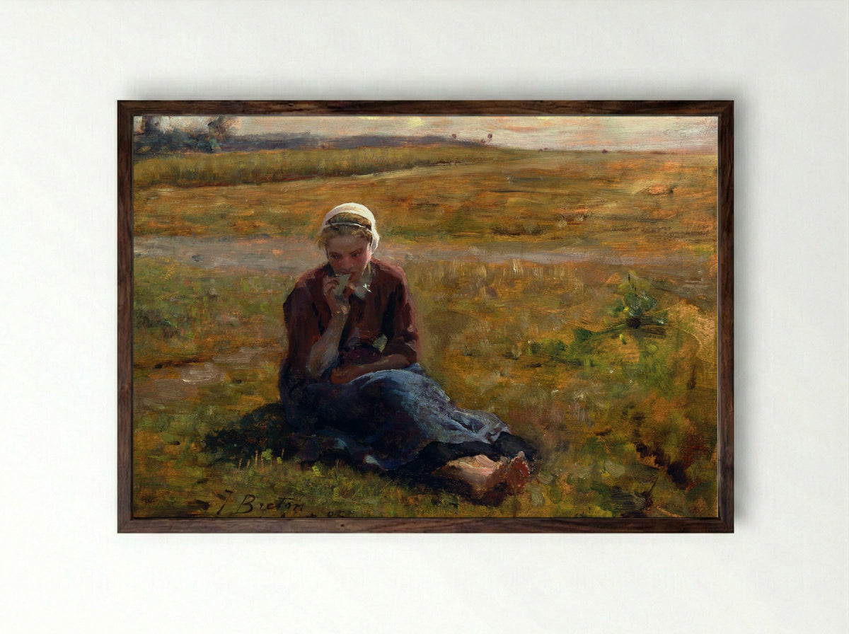 Afternoon Repast - Jules Breton - Framed Print Dark Wood