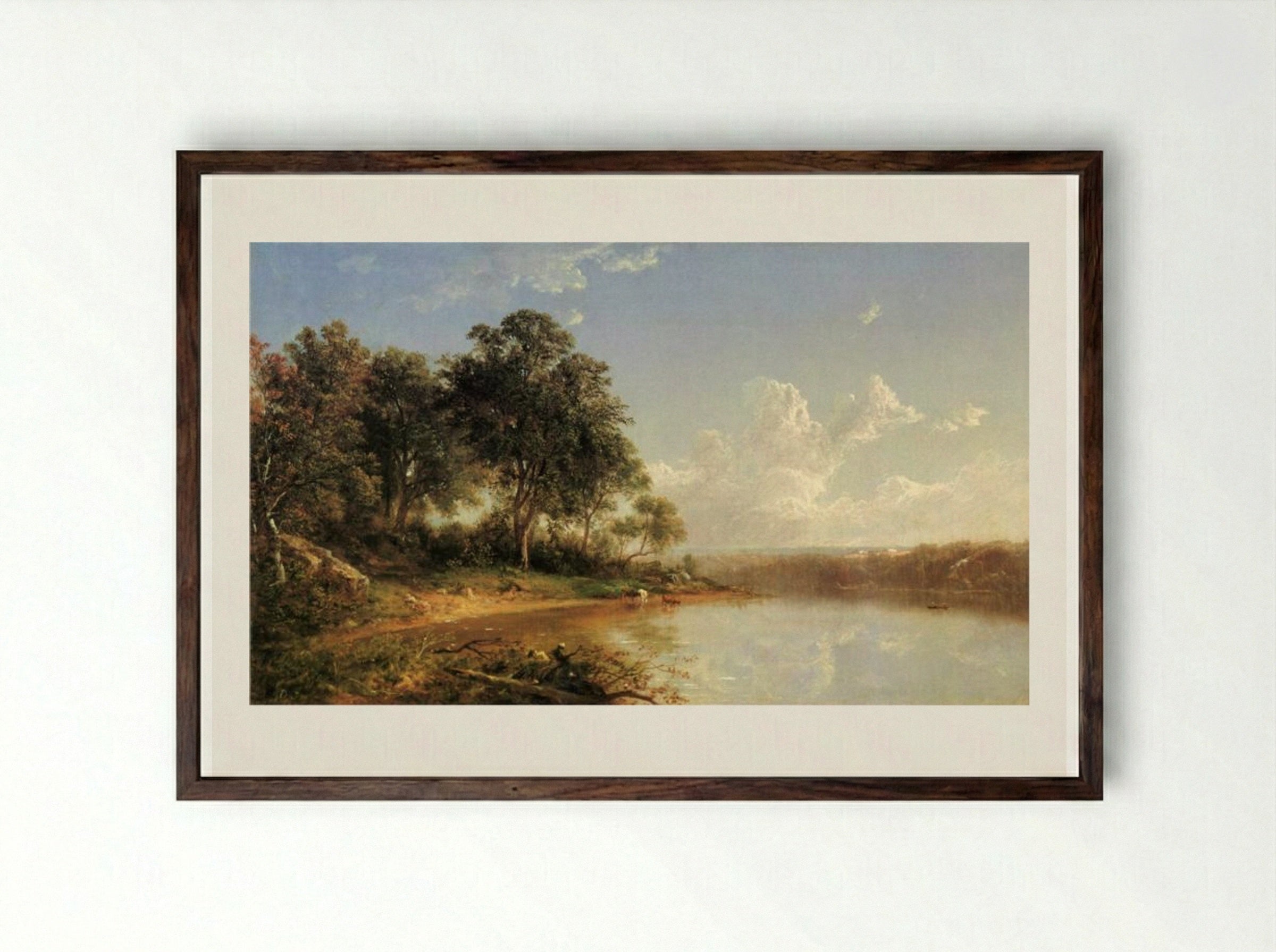 Afternoon along the Banks of a River - David Johnson - Framed Print Dark Wood