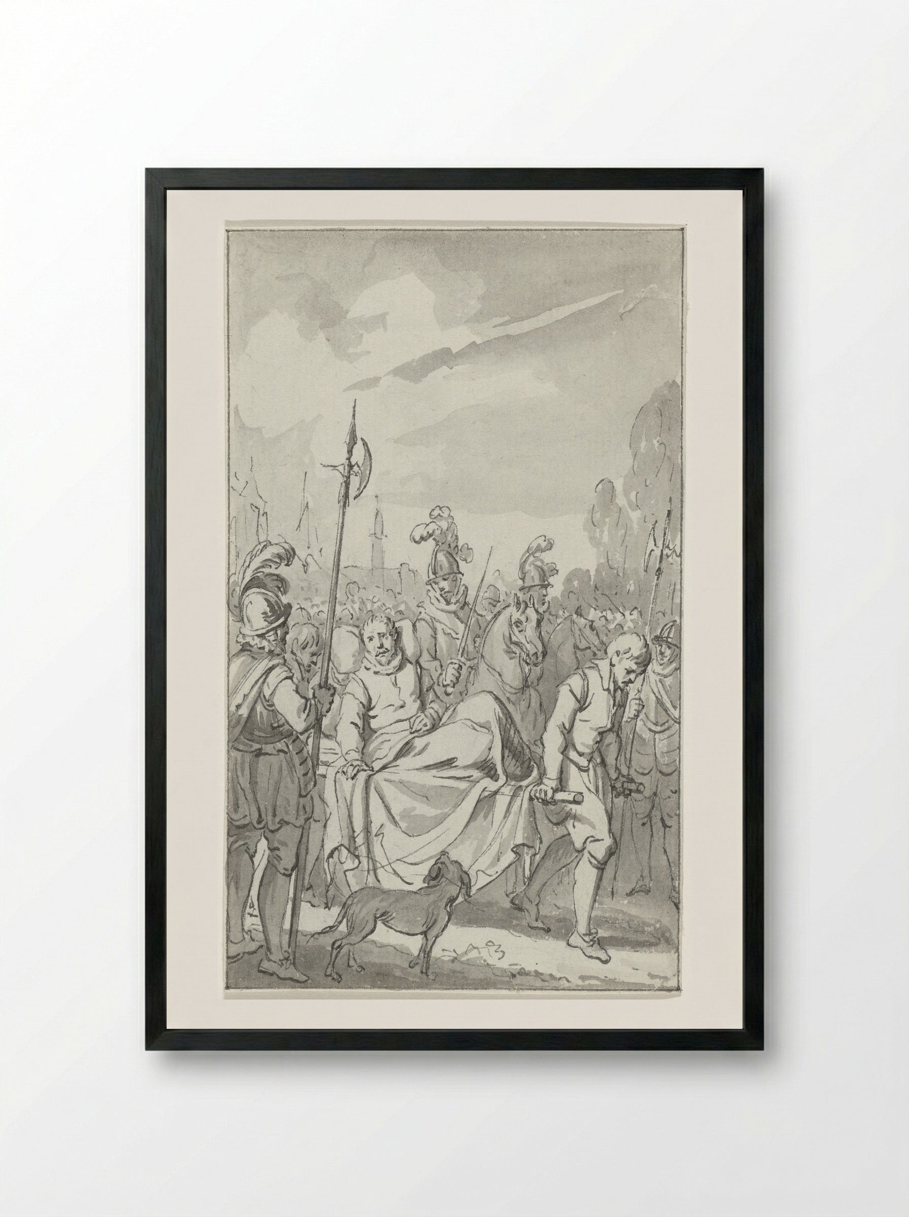 Aftocht van Lodewijk van Nassau uit Bergen op een draagbaar, 6 september 1572 - Jacobus Buys - Framed Print Black