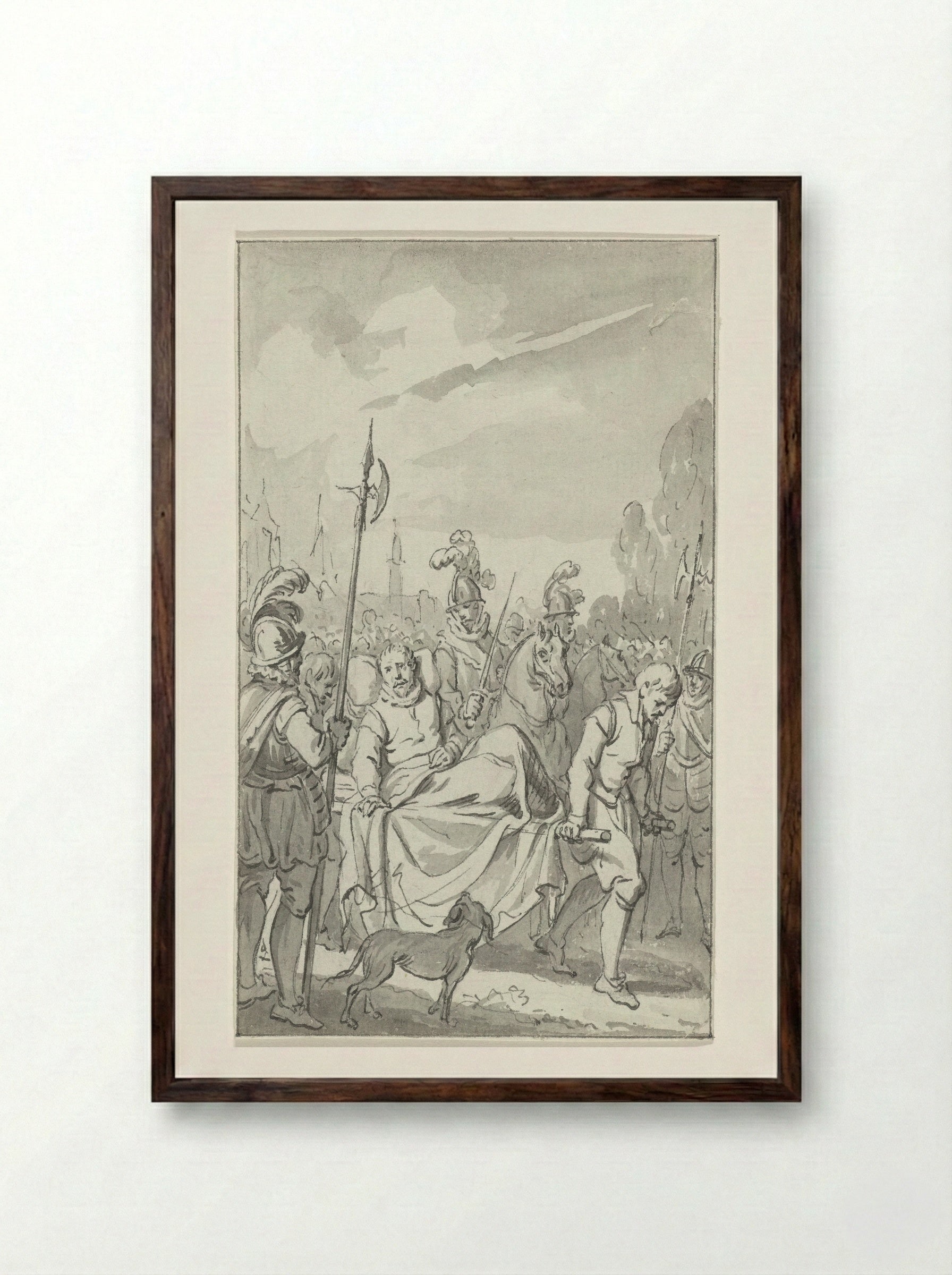 Aftocht van Lodewijk van Nassau uit Bergen op een draagbaar, 6 september 1572 - Jacobus Buys - Framed Print Dark Wood
