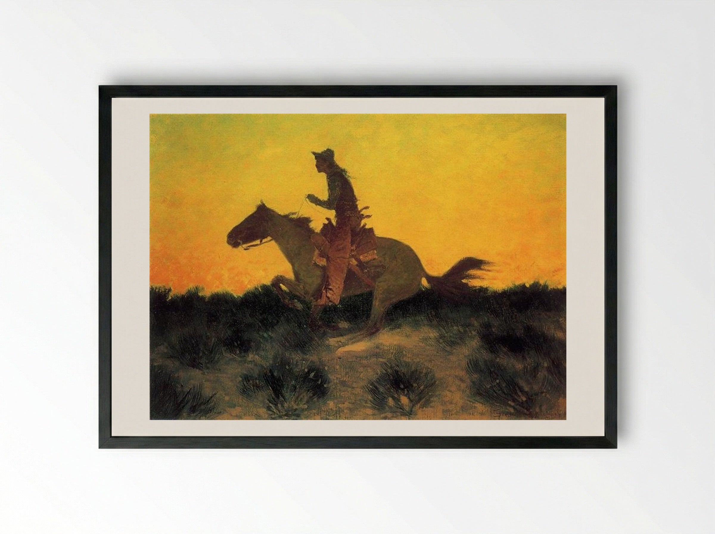 Against the Sunset - Frederic Remington - Framed Print Black