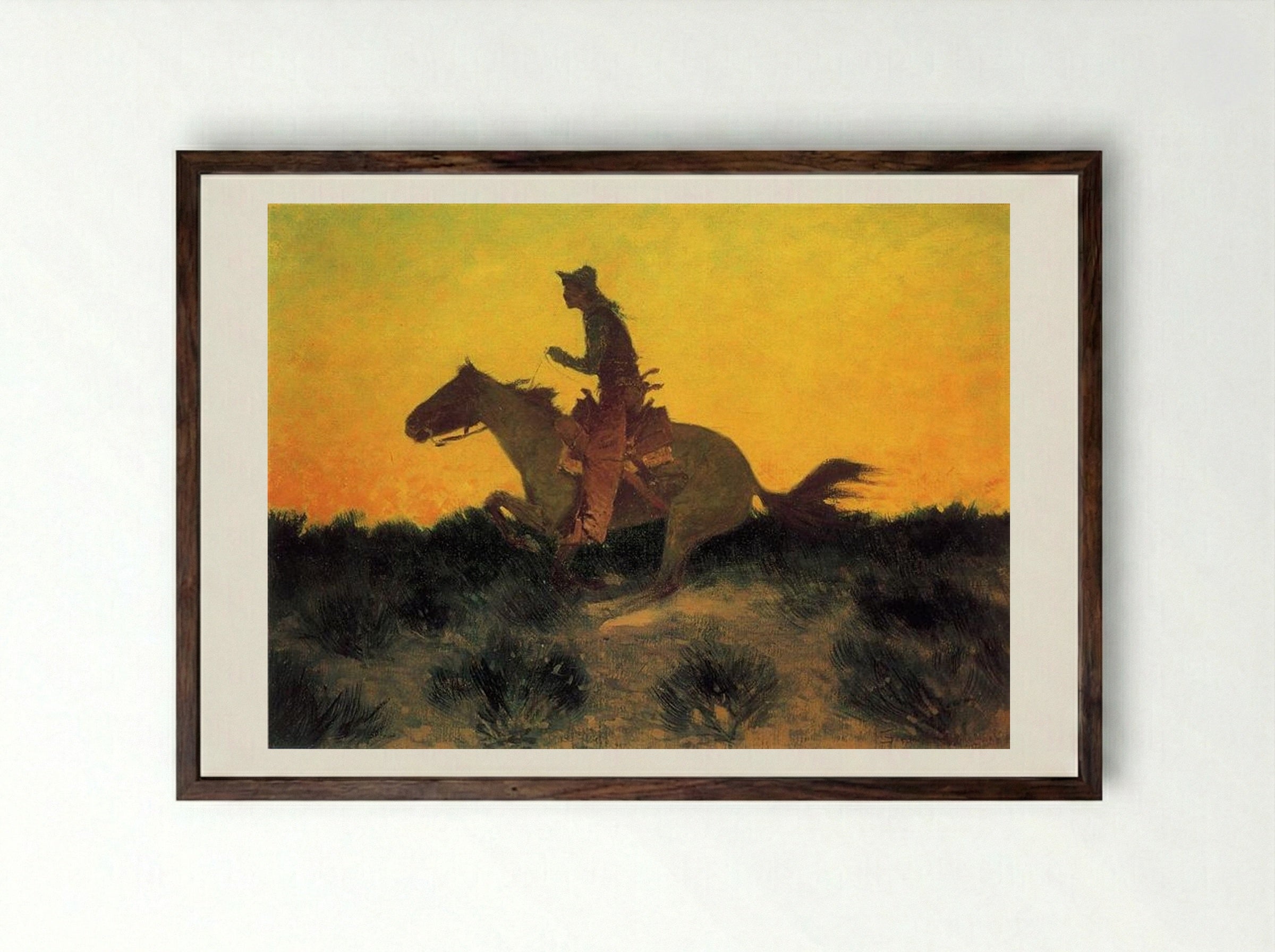 Against the Sunset - Frederic Remington - Framed Print Dark Wood