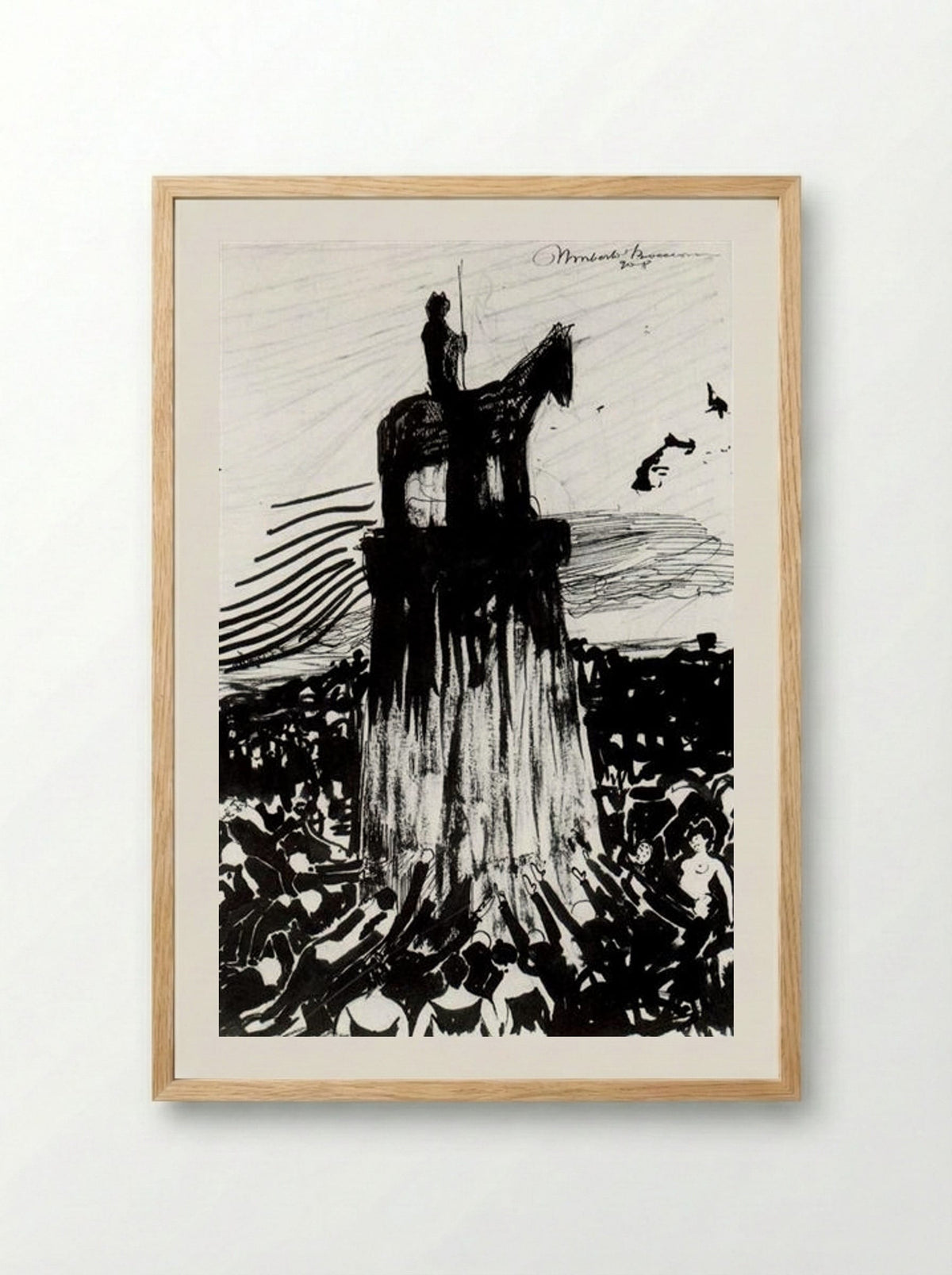 Agitate Crowd Surrounding a High Equestrian Monument - Umberto Boccioni - Framed Print Wood