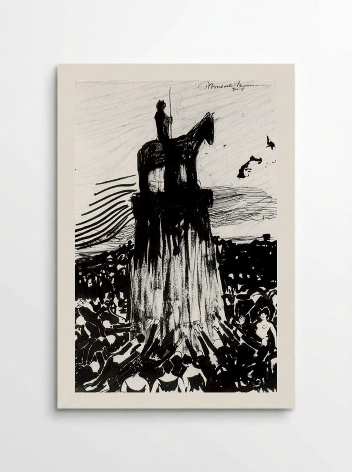 Agitate Crowd Surrounding a High Equestrian Monument - Umberto Boccioni - Poster