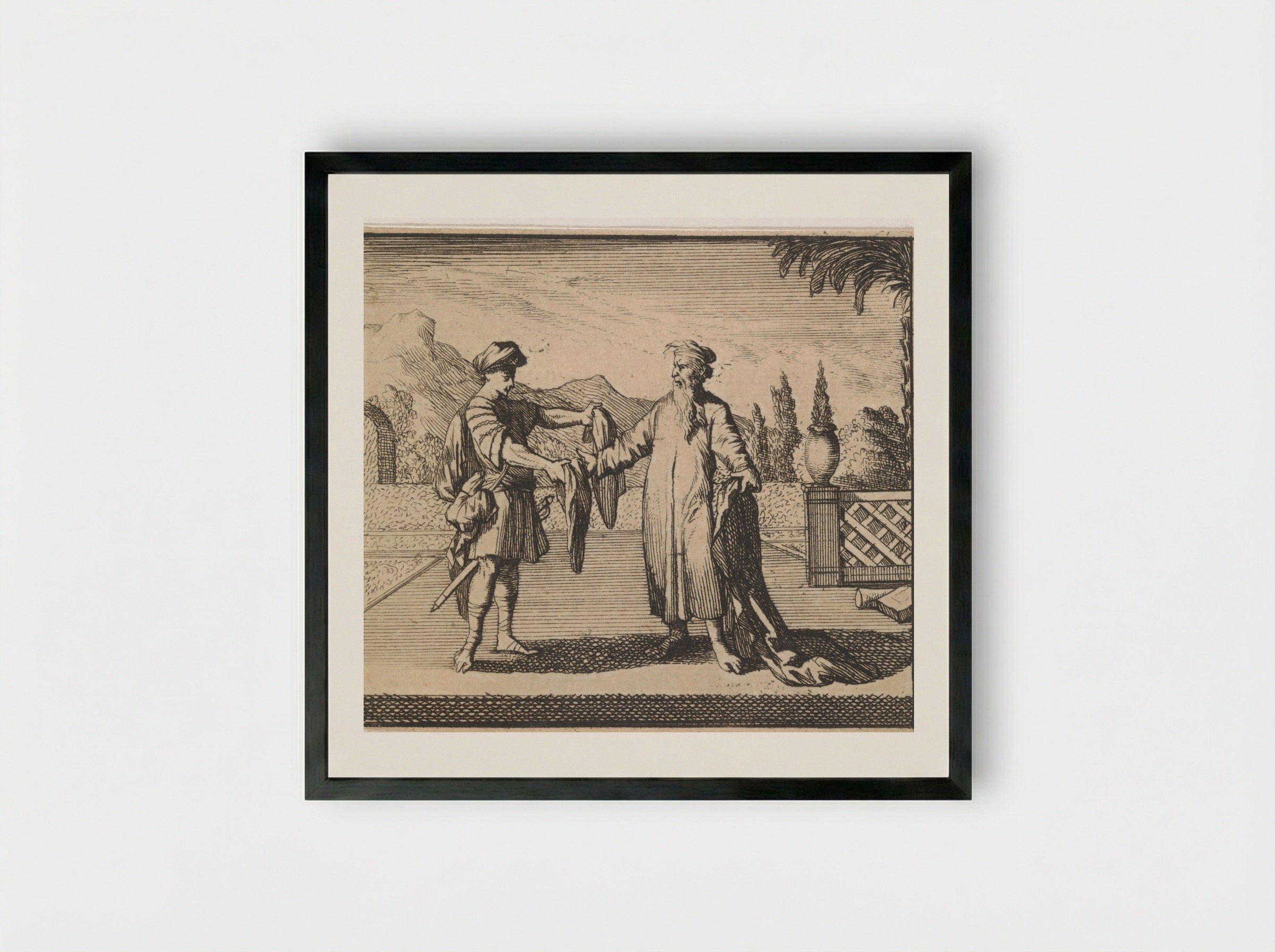 Ahias Tears His New Mantle into Twelve Pieces - Caspar Luyken - Framed Print Black
