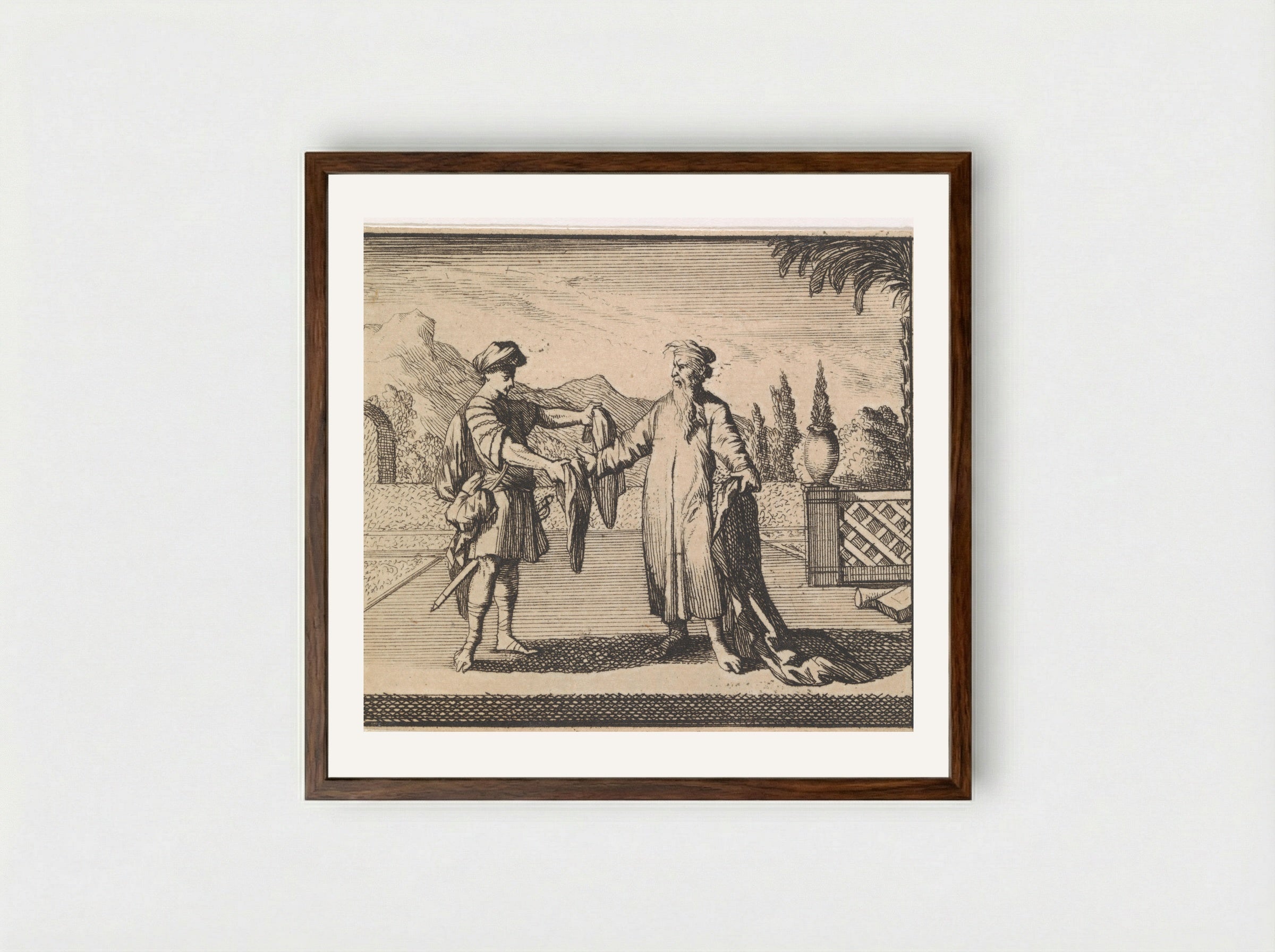 Ahias Tears His New Mantle into Twelve Pieces - Caspar Luyken - Framed Print Dark Wood