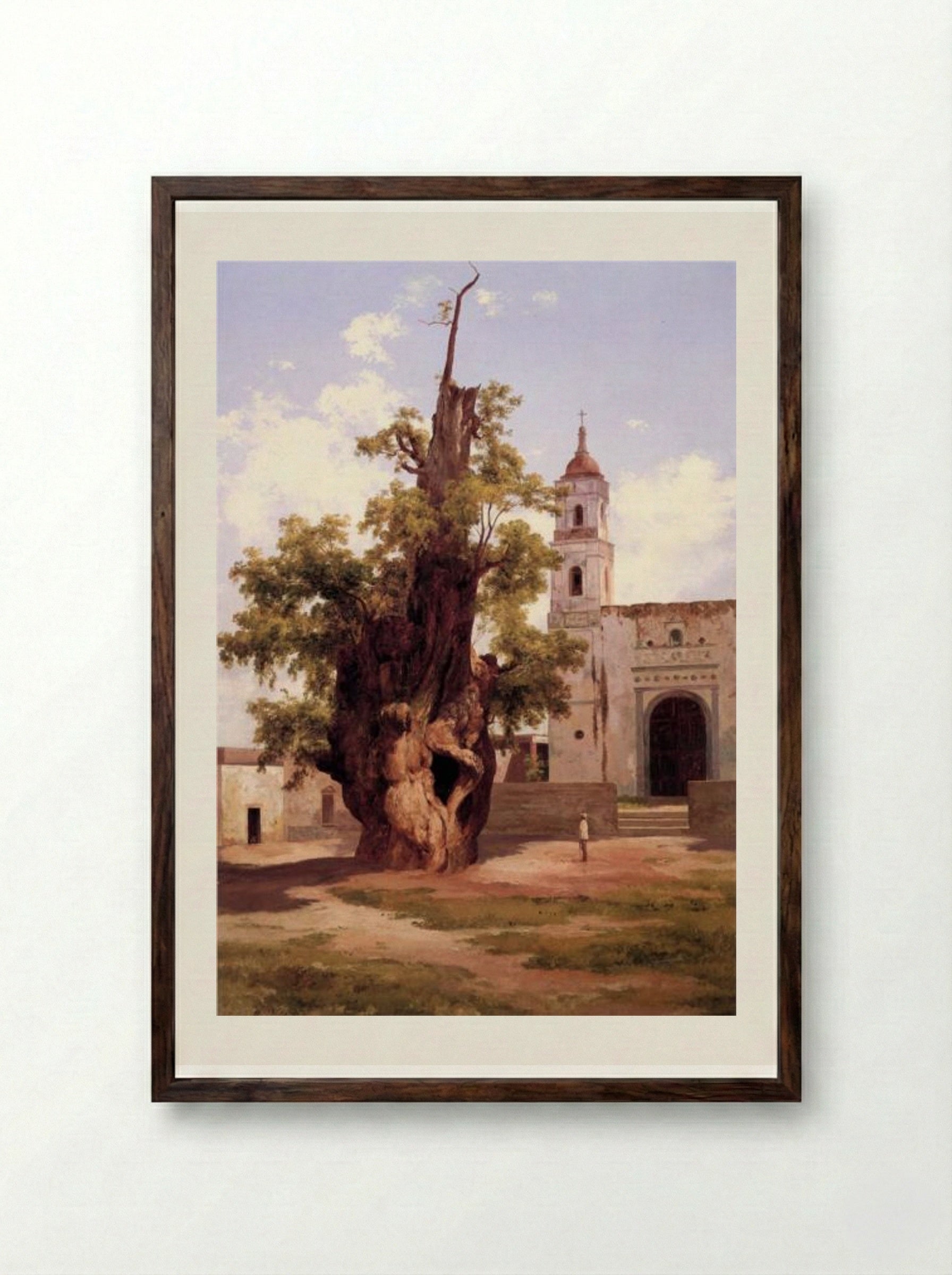 Ahuehuete de la Noche Triste - José María Velasco - Framed Print Dark Wood