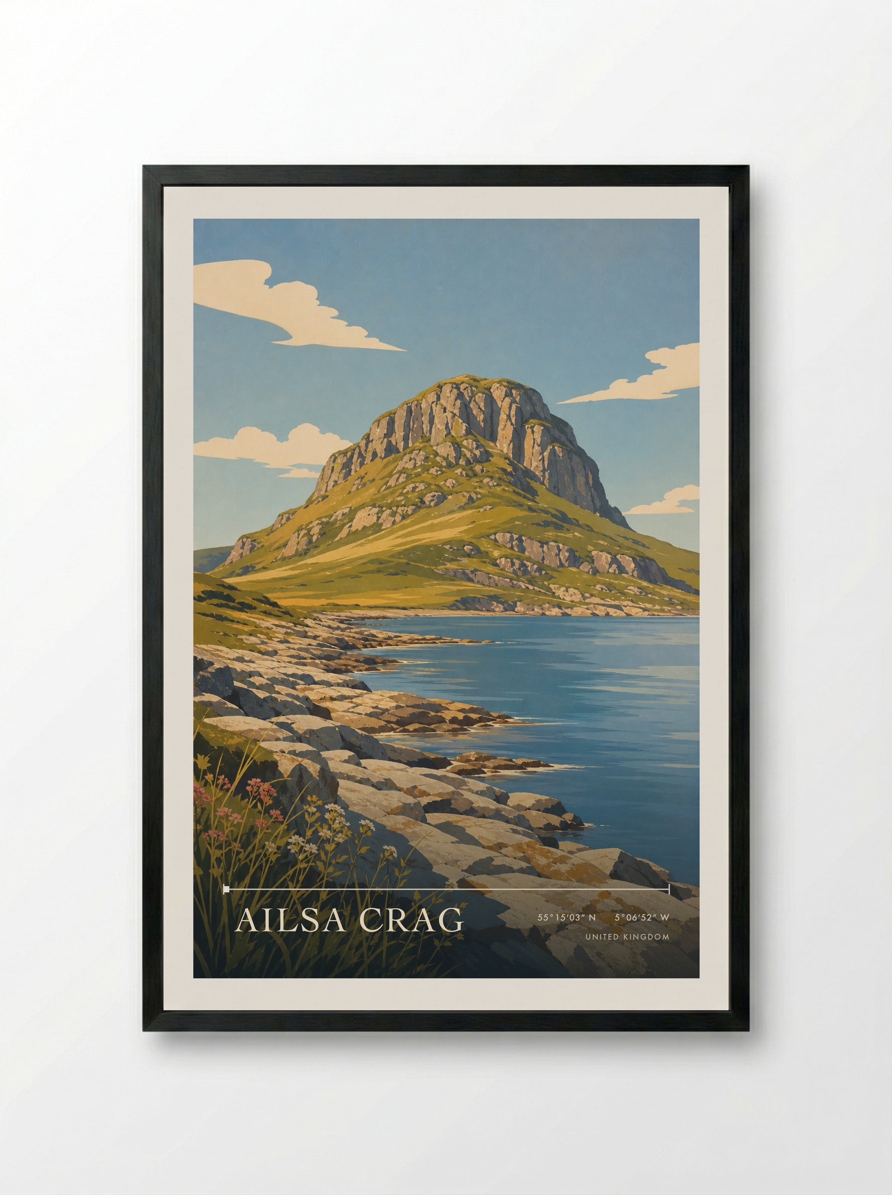 Ailsa Crag United Kingdom Travel Poster - Framed Print Black