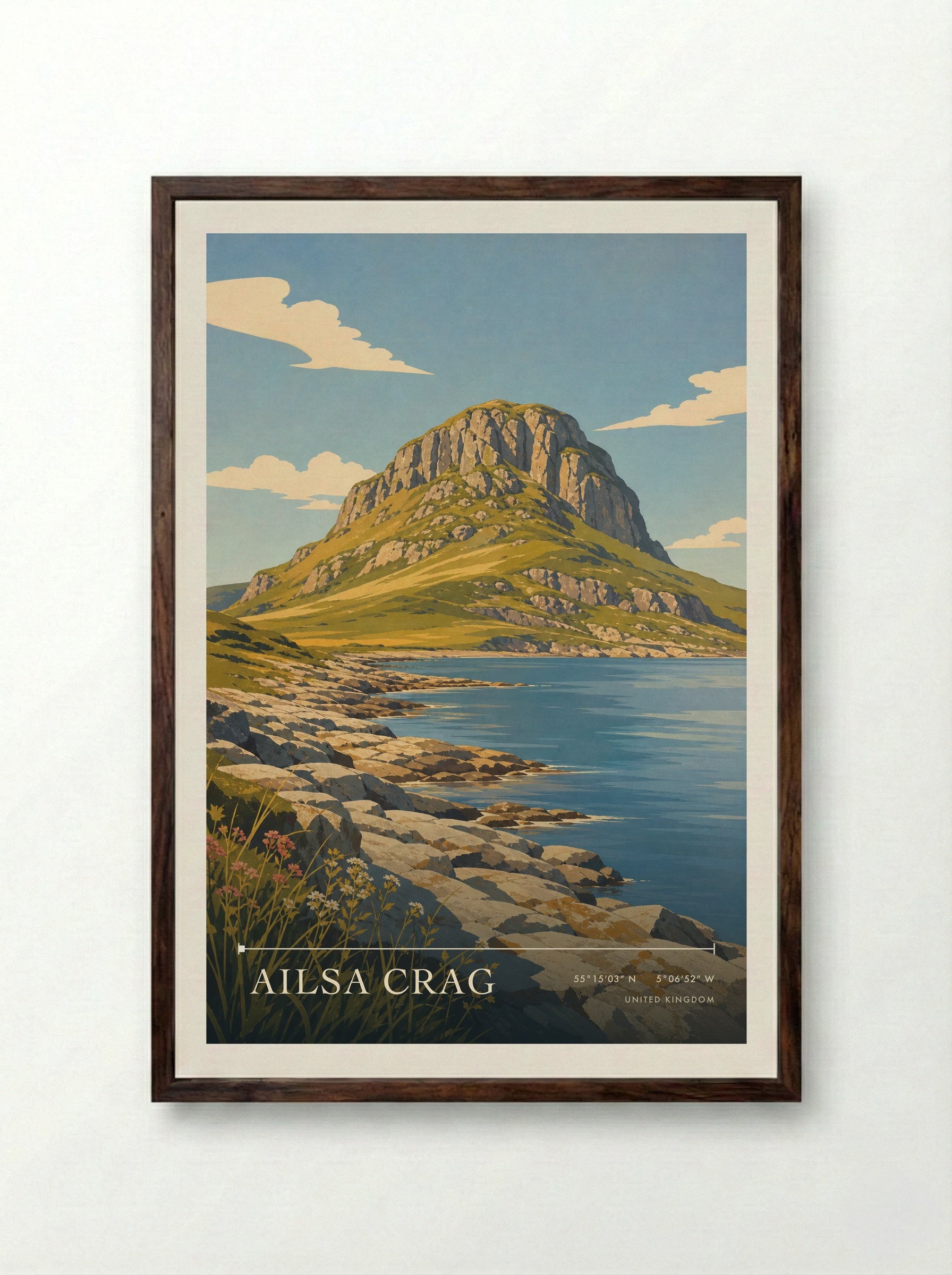 Ailsa Crag United Kingdom Travel Poster - Framed Print Dark Wood