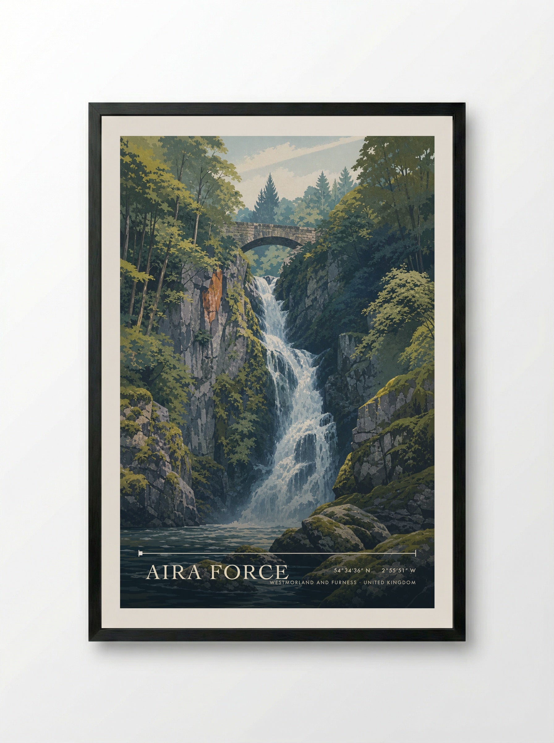 Aira Force Westmorland and Furness United Kingdom Travel Poster - Framed Print Black