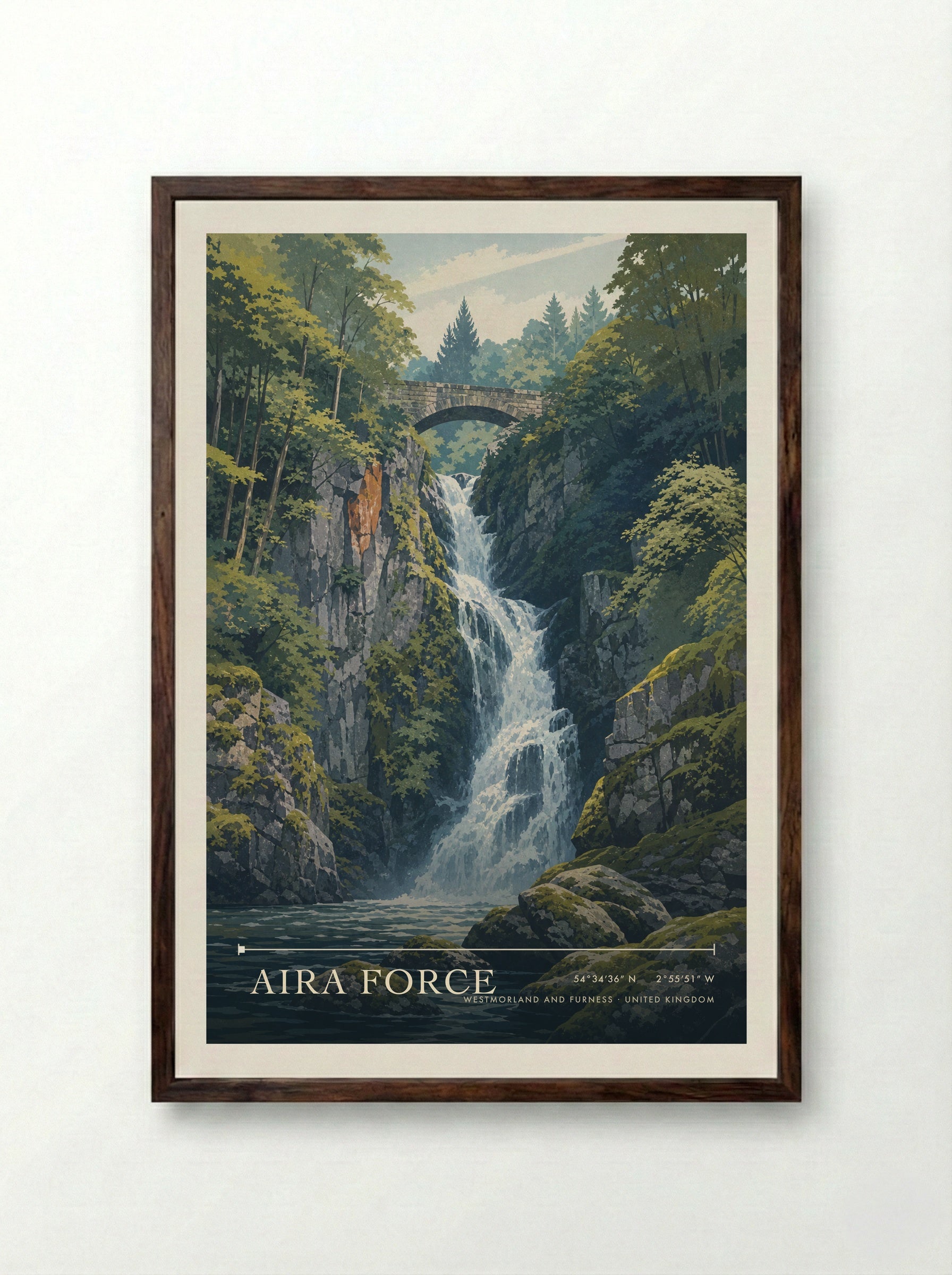 Aira Force Westmorland and Furness United Kingdom Travel Poster - Framed Print Dark Wood