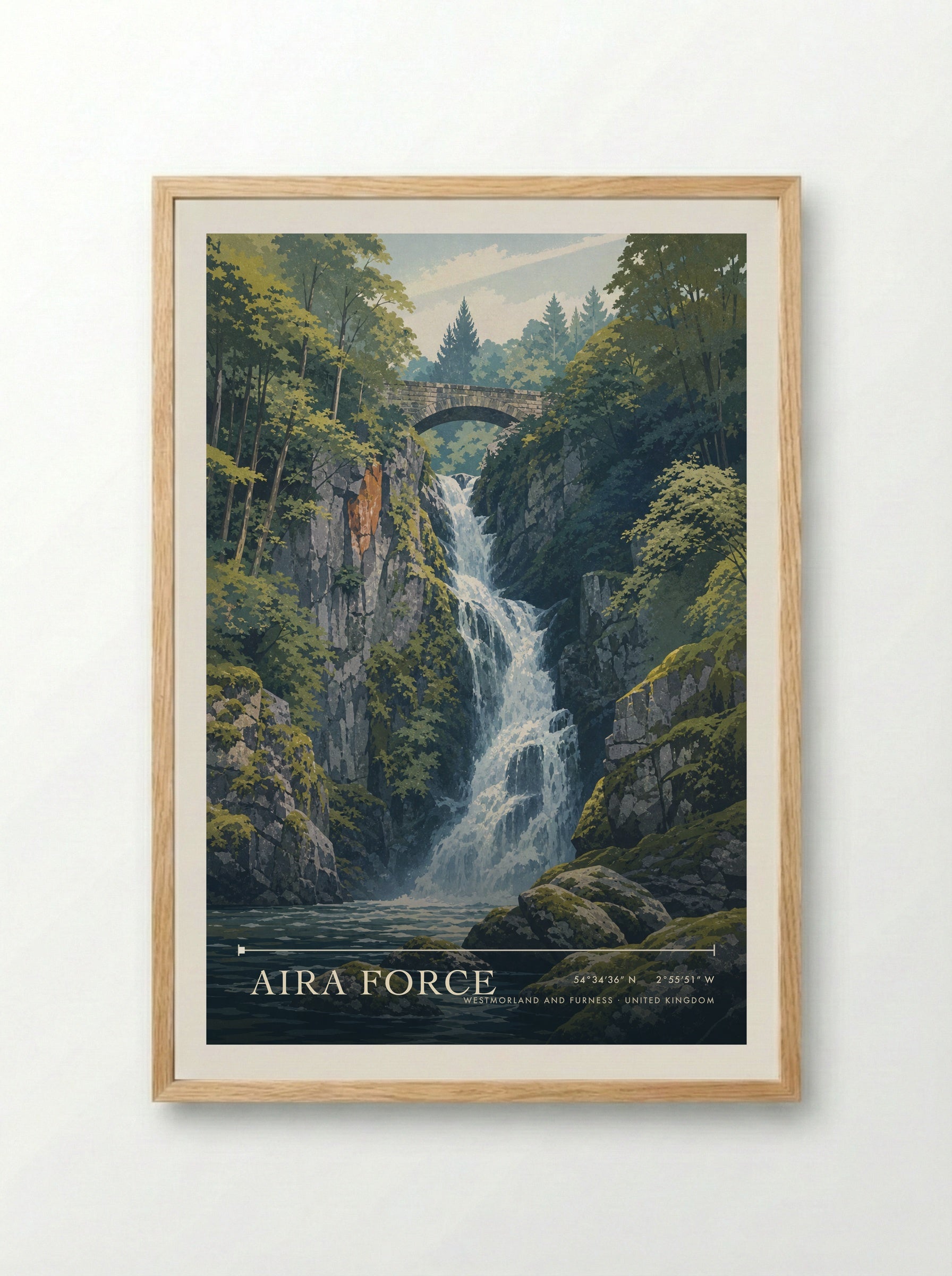 Aira Force Westmorland and Furness United Kingdom Travel Poster - Framed Print Wood